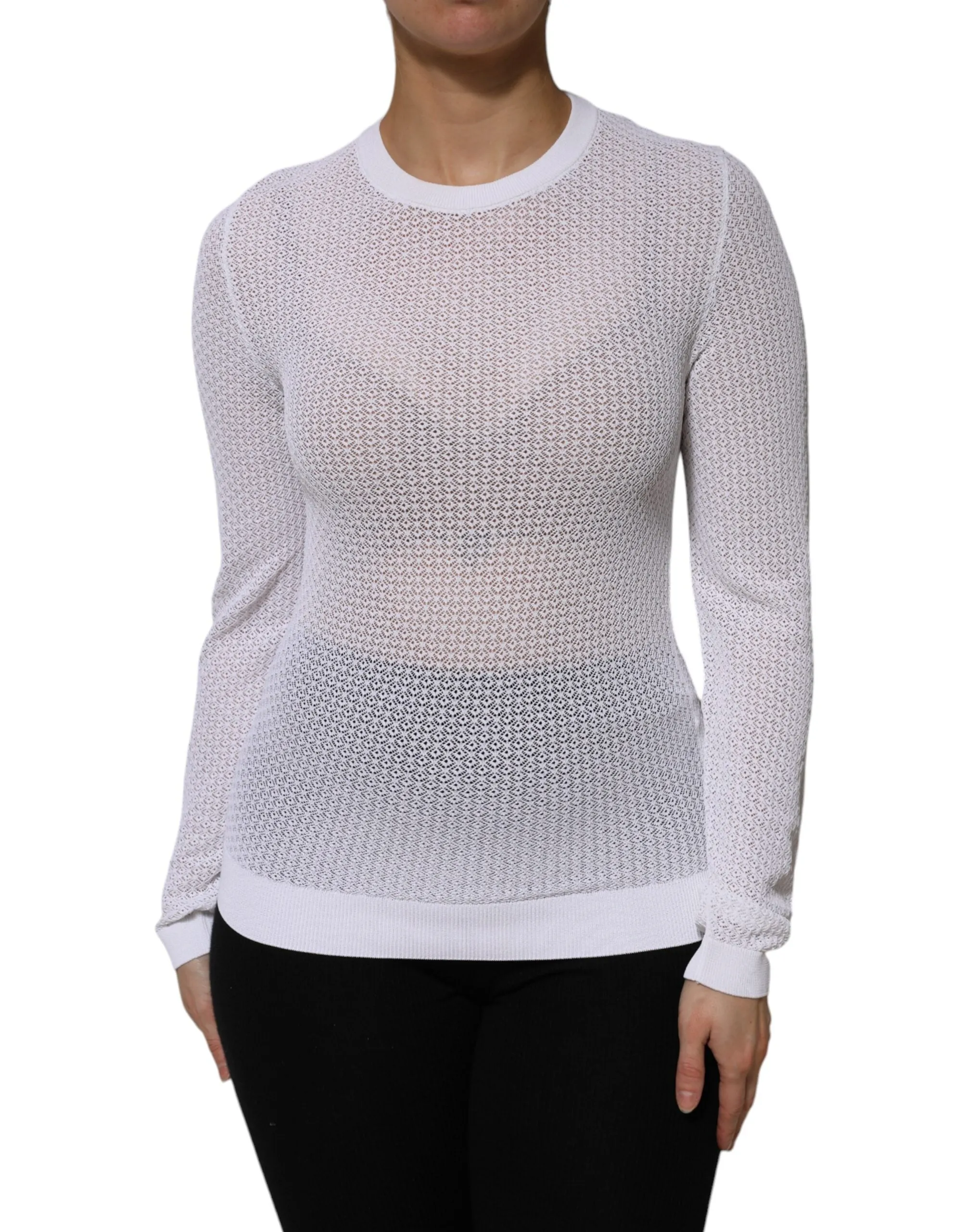 White Round Neck Long Sleeves Pullover Top sold by Lord & Taylor