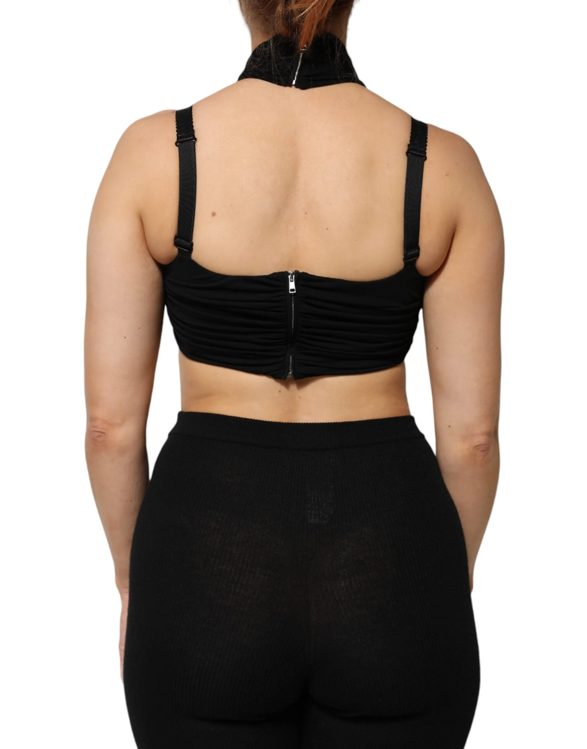 Black Cropped Viscose Halter Bustier Top sold by Lord & Taylor product image thumbnail 4