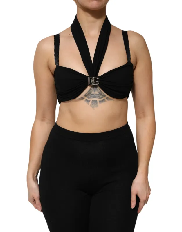 Black Cropped Viscose Halter Bustier Top sold by Lord & Taylor