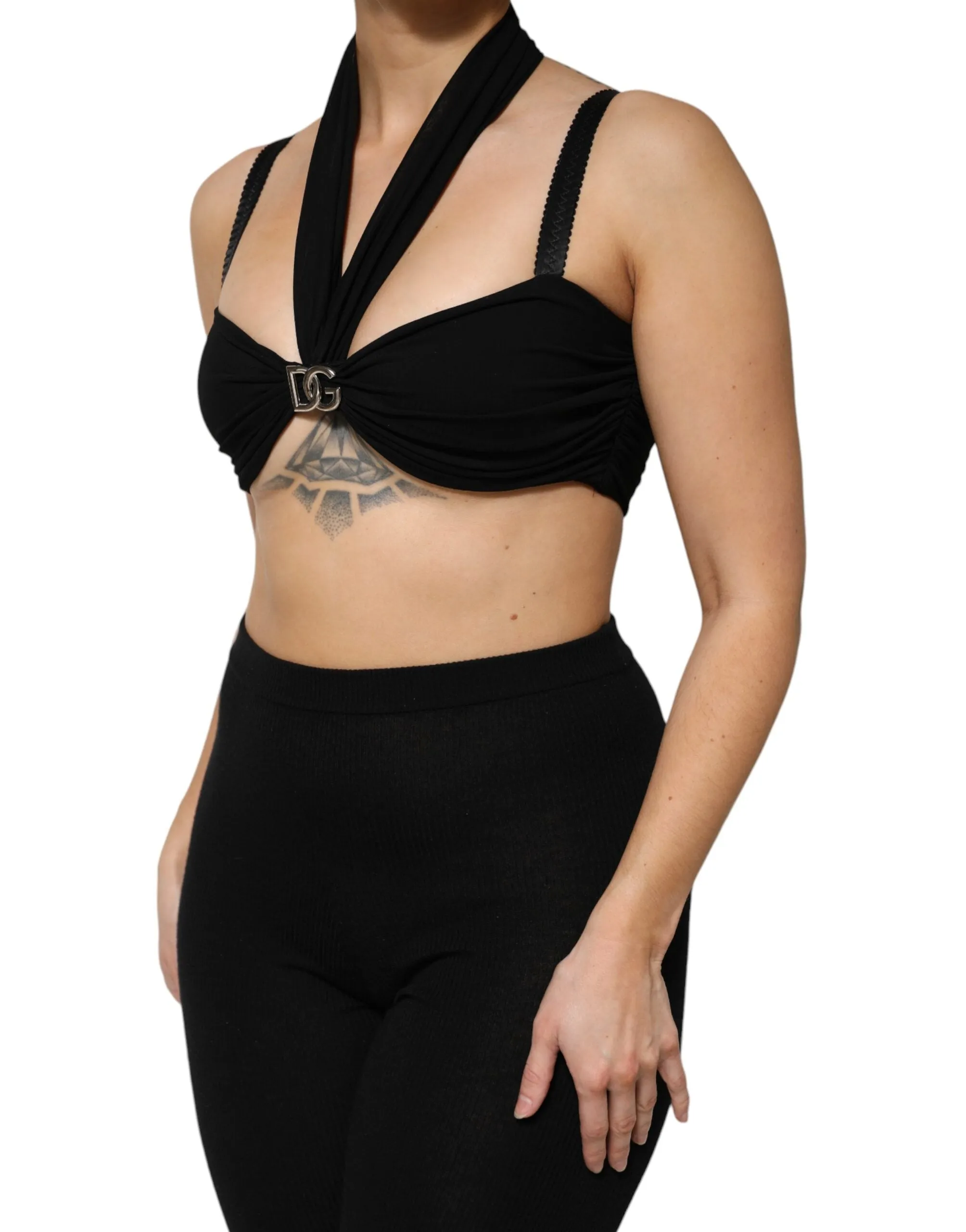 Black Cropped Viscose Halter Bustier Top sold by Lord & Taylor product image thumbnail 3