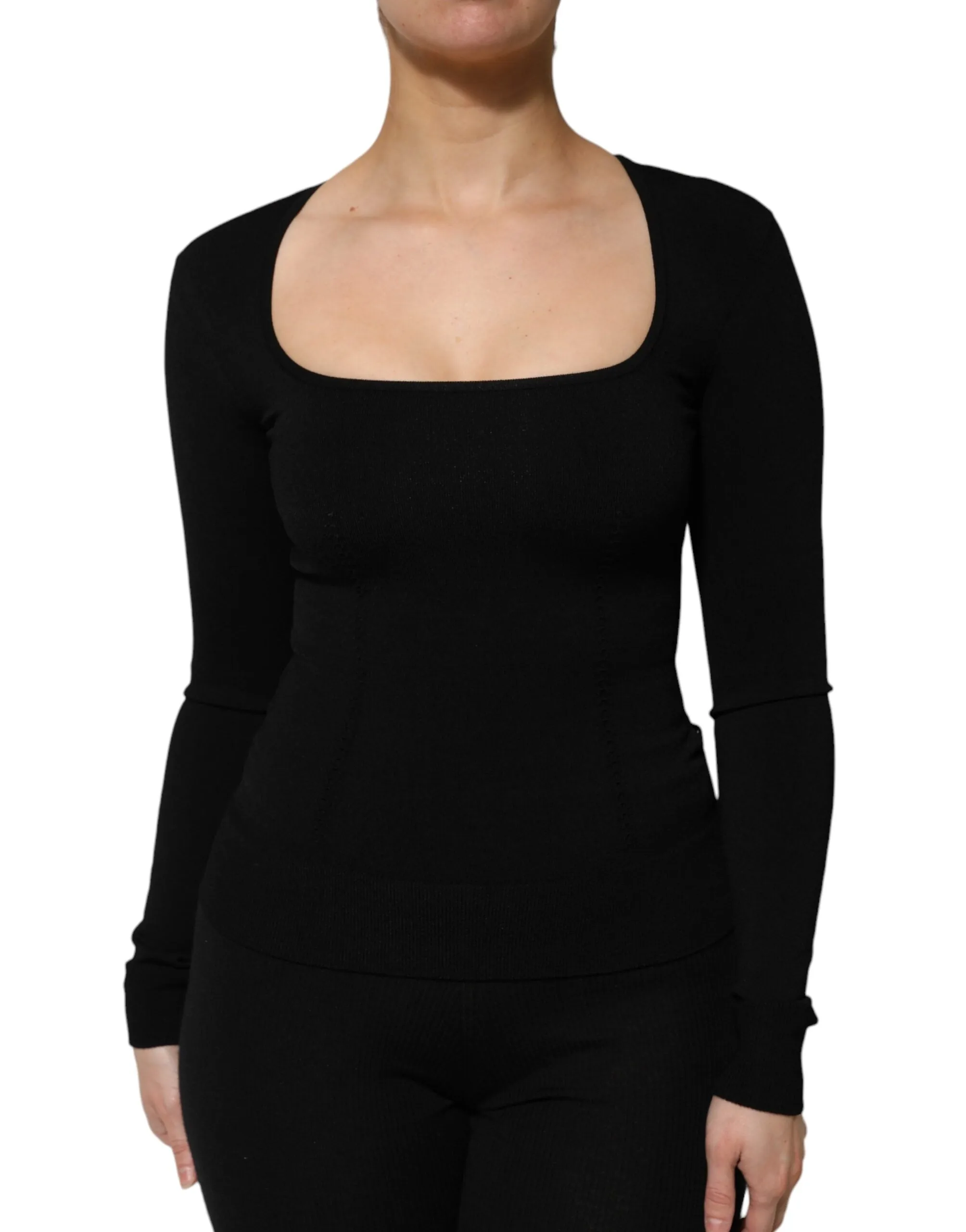 Black Square Neck Long Sleeves Pullover Top sold by Lord & Taylor