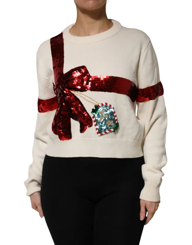 White Sequined Crew Neck Pullover Sweater sold by Lord & Taylor