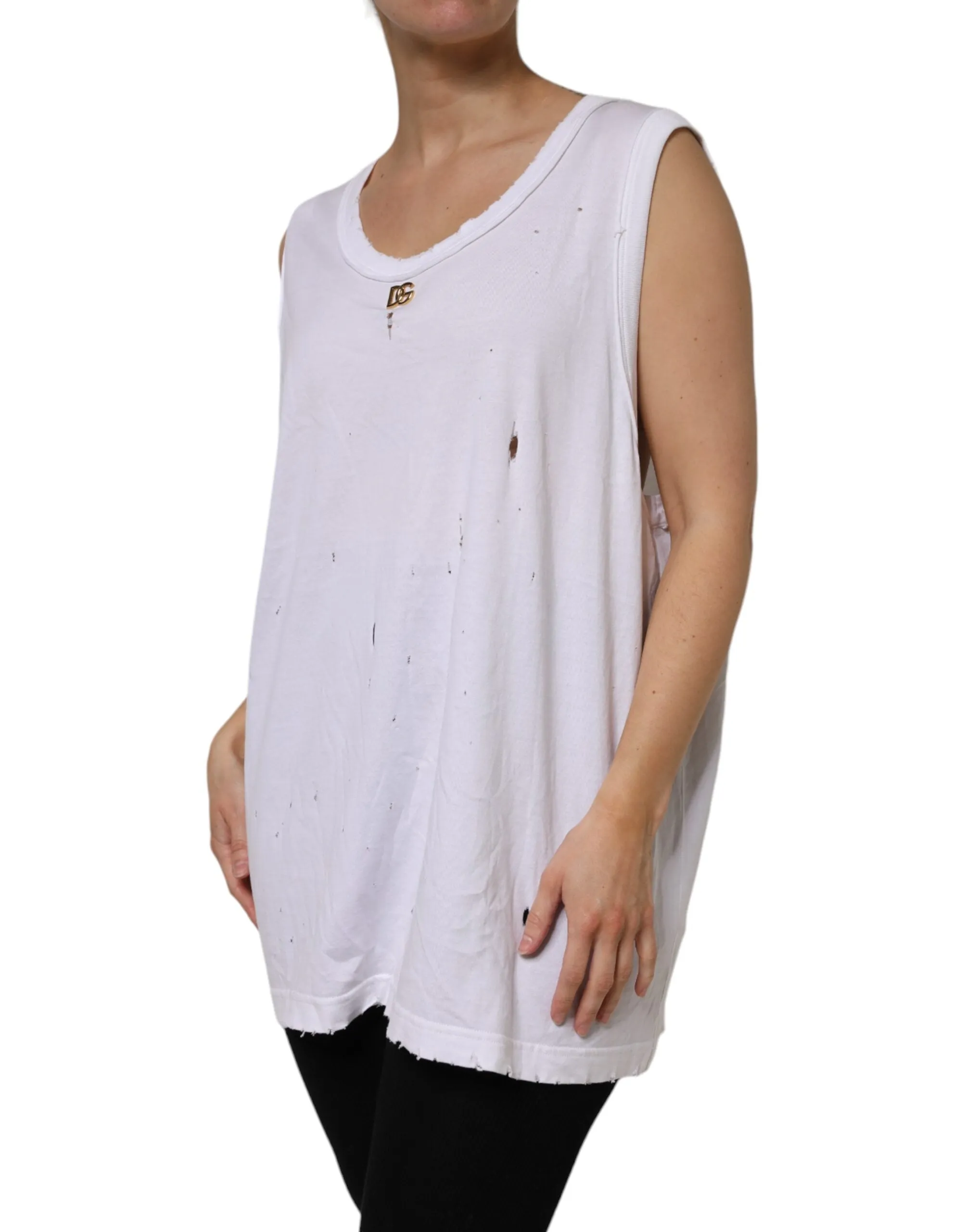 White Cotton Sleeveless Round Neck Tank Top sold by Lord & Taylor product image thumbnail 3