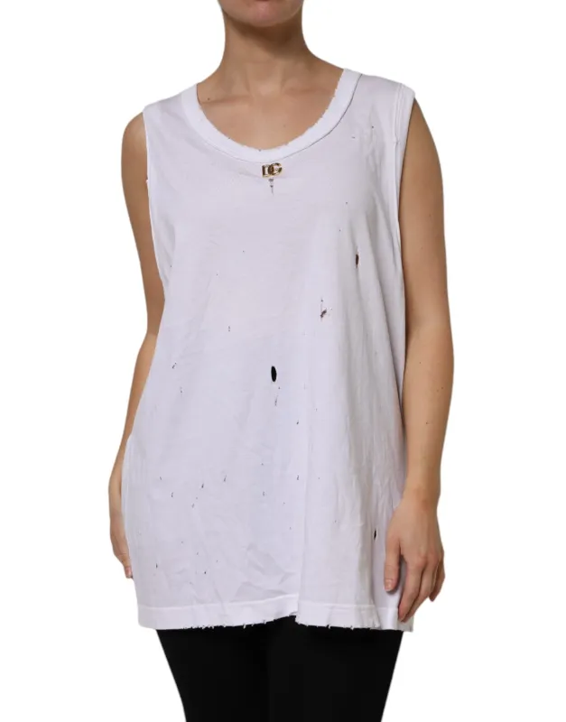 White Cotton Sleeveless Round Neck Tank Top sold by Lord & Taylor