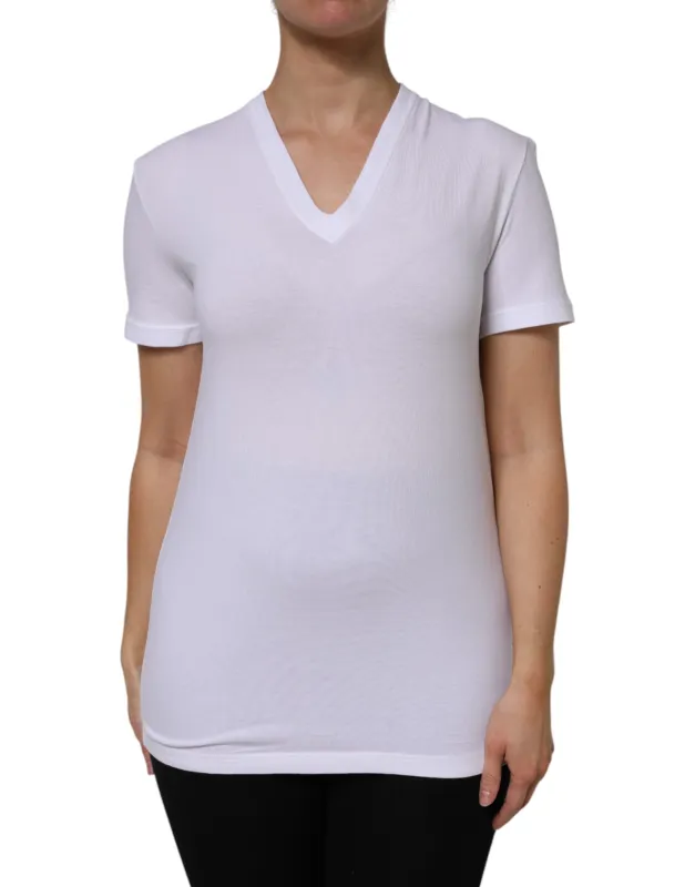 White Cotton Short Sleeves V-Neck Top T-shirt made by Lord & Taylor