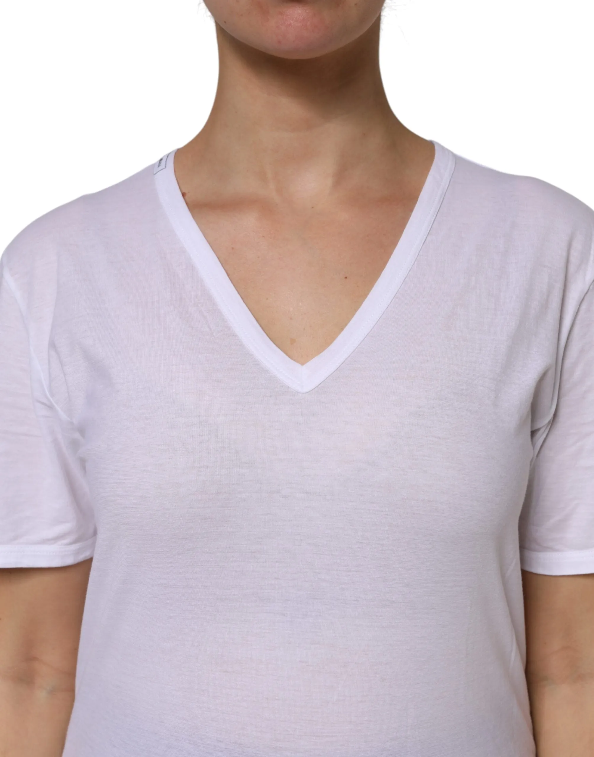 White Cotton Short Sleeves V-Neck Top T-shirt sold by Lord & Taylor product image thumbnail 5