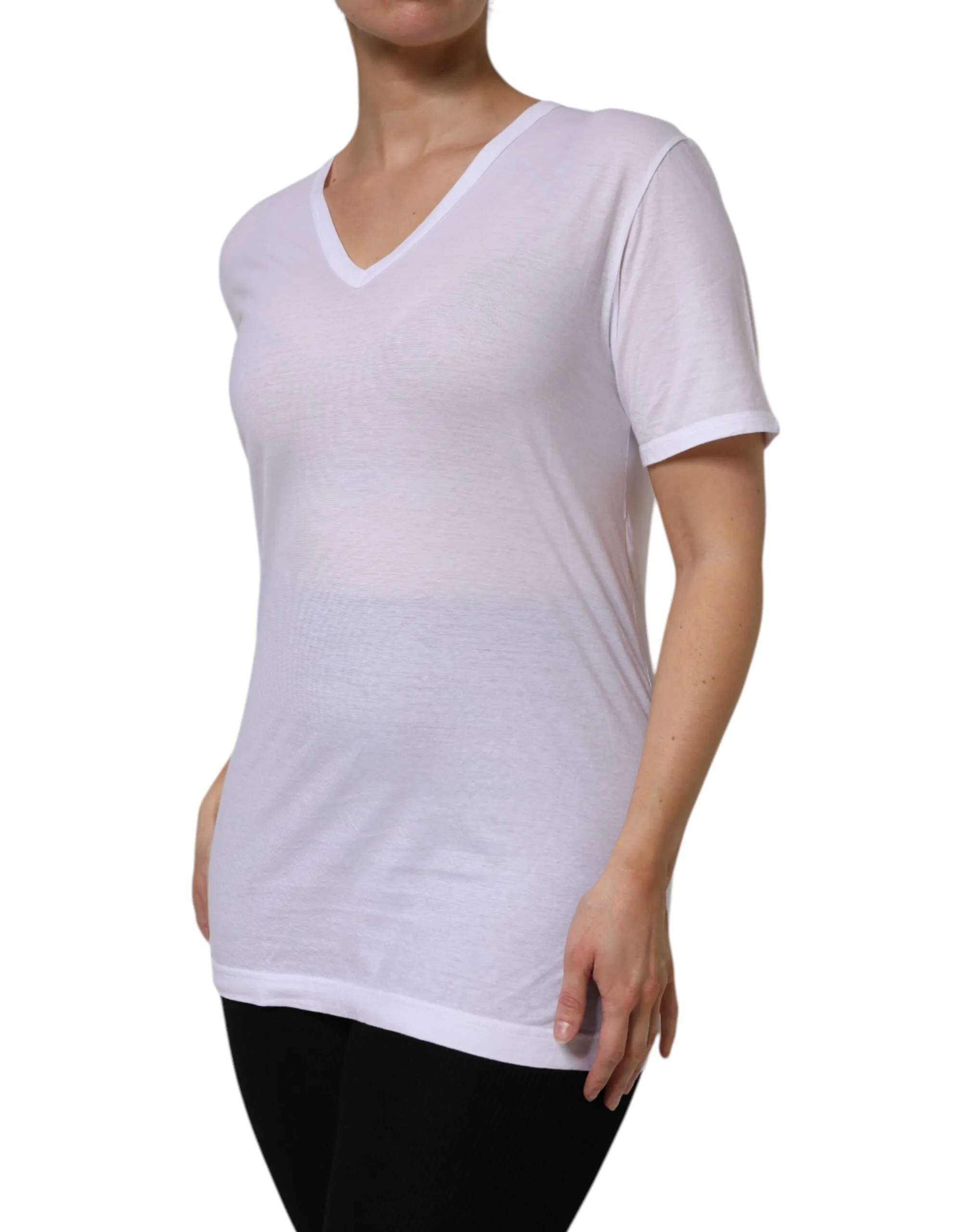 White Cotton Short Sleeves V-Neck Top T-shirt sold by Lord & Taylor product image thumbnail 3