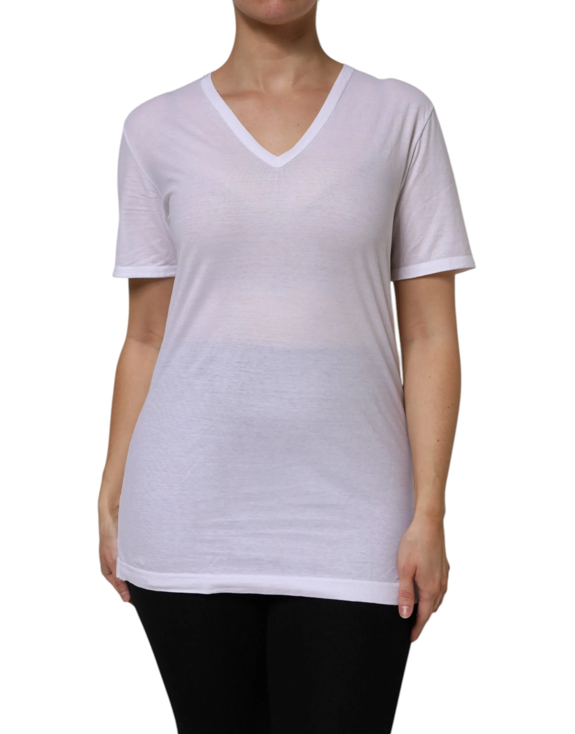 White Cotton Short Sleeves V-Neck Top T-shirt sold by Lord & Taylor