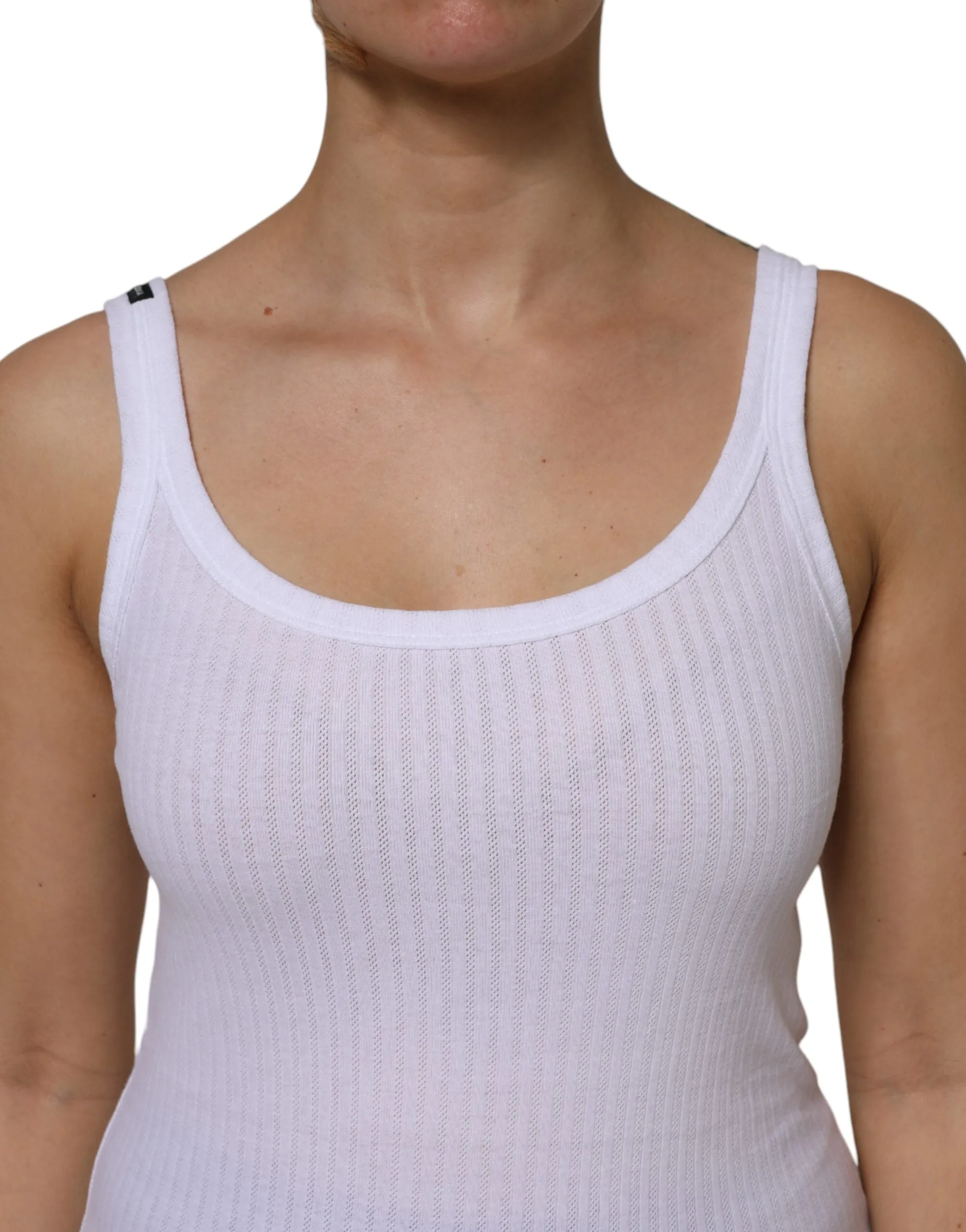 White Cotton Round Neck Sleeveless Tank Top sold by Lord & Taylor product image thumbnail 5