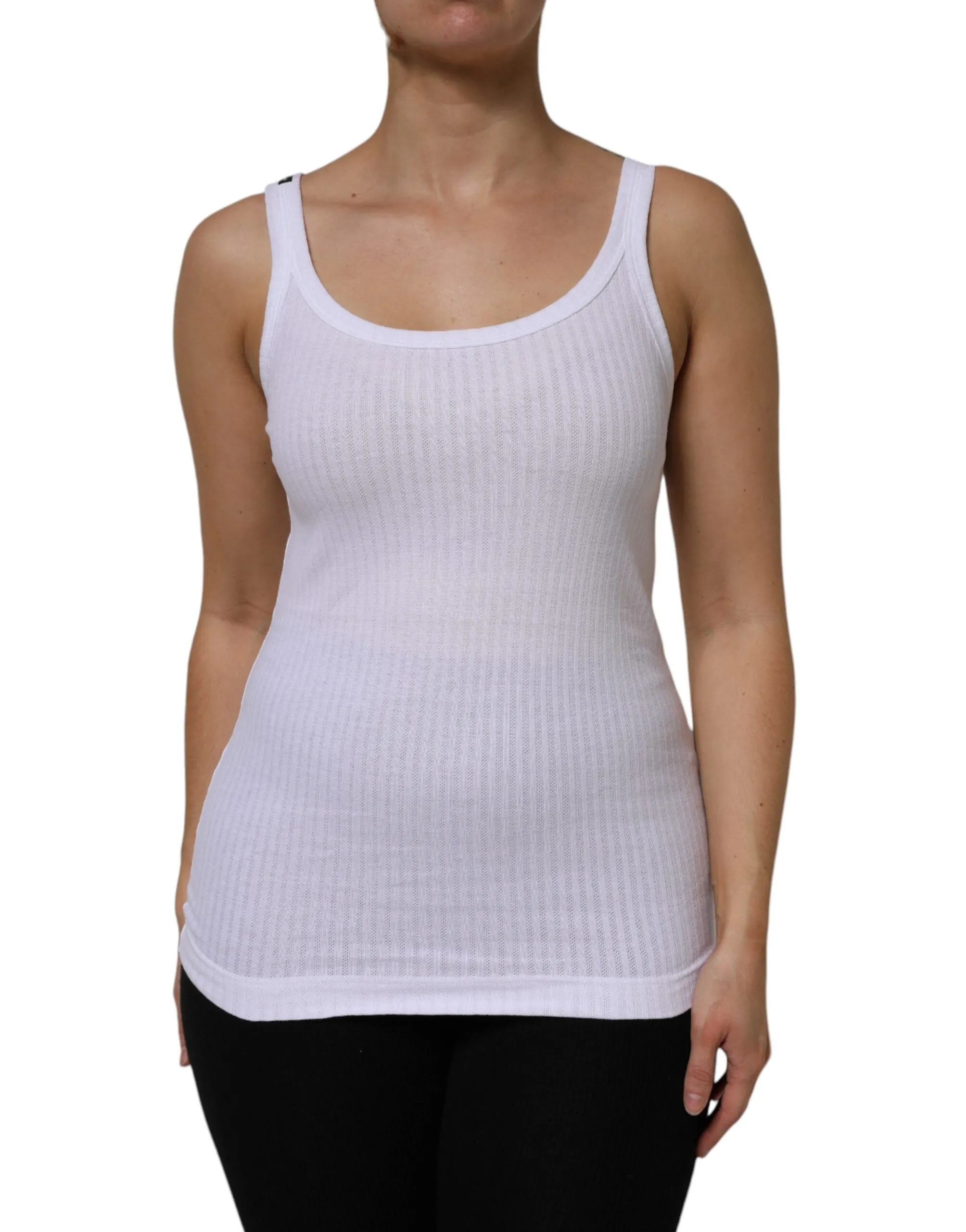 White Cotton Round Neck Sleeveless Tank Top sold by Lord & Taylor product image thumbnail 2