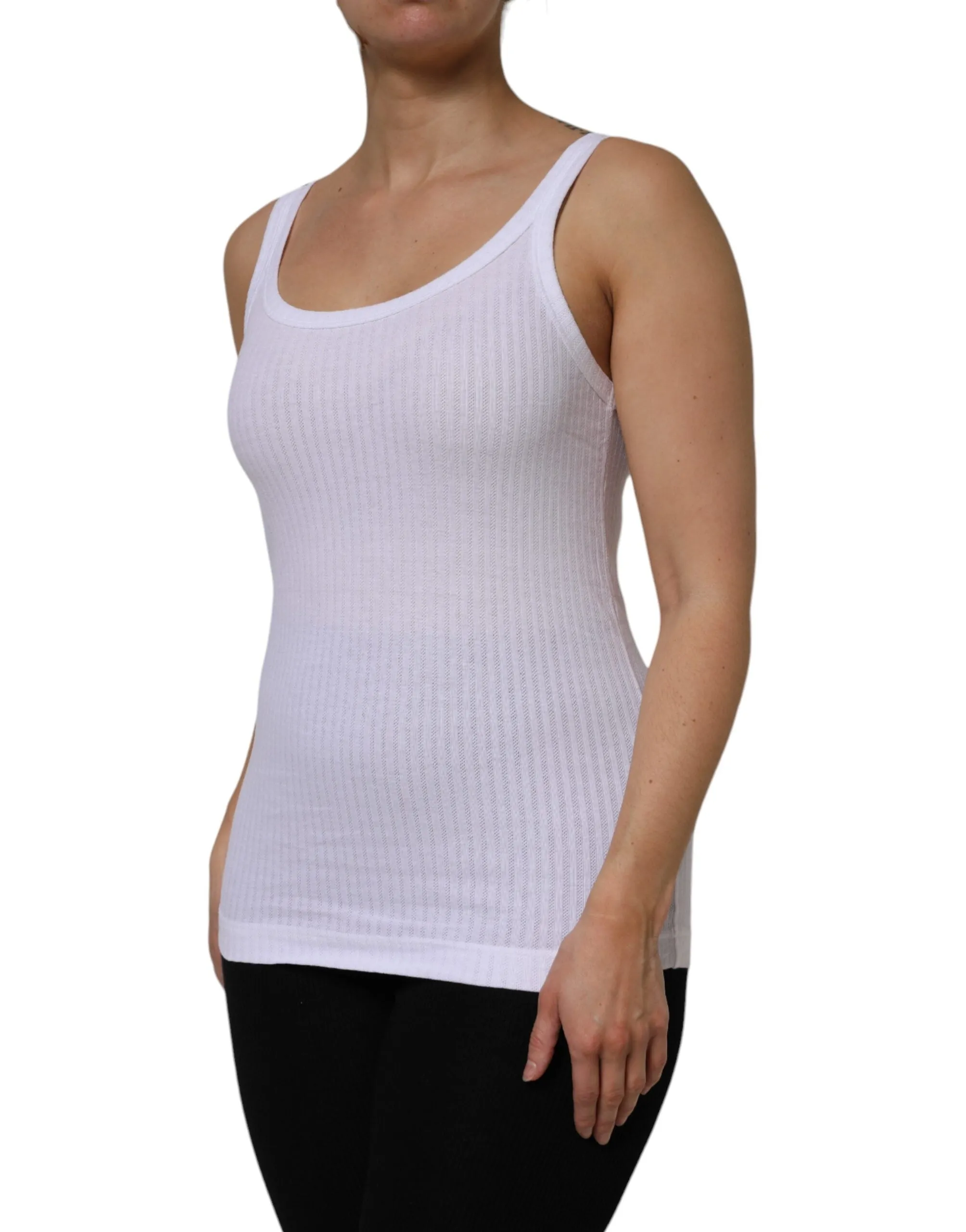 White Cotton Round Neck Sleeveless Tank Top sold by Lord & Taylor product image thumbnail 3