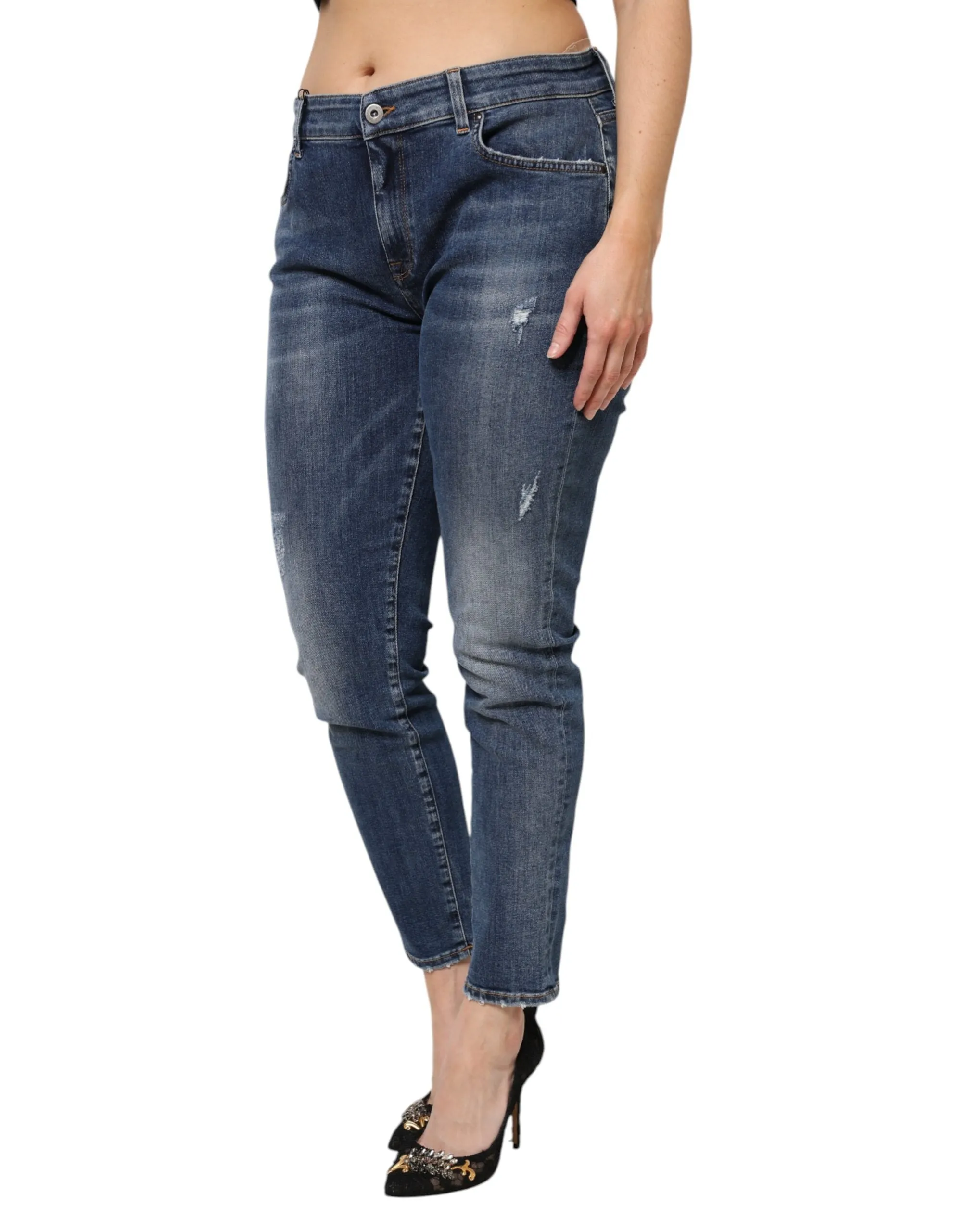 Blue Washed Cotton Low Waist Denim Jeans sold by Lord & Taylor product image thumbnail 3