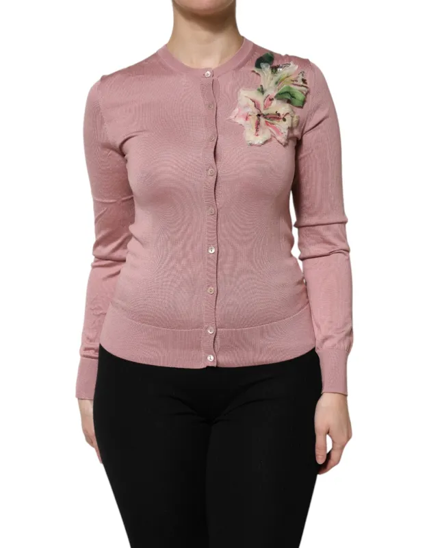 Pink Silk Knit Button Down Cardigan Sweater sold by Lord & Taylor