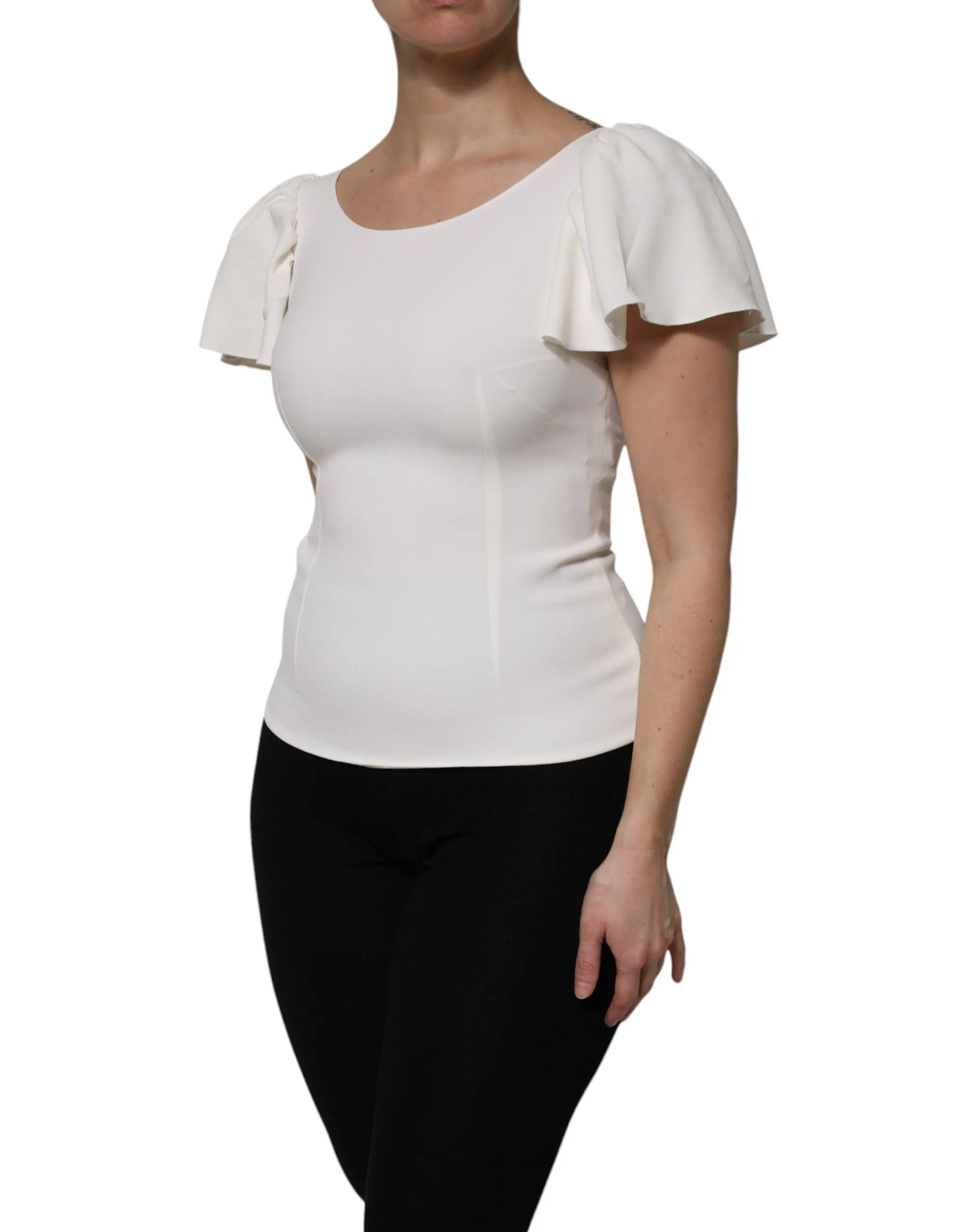 White Viscose Round Neck Short Sleeves Top sold by Lord & Taylor product image thumbnail 3