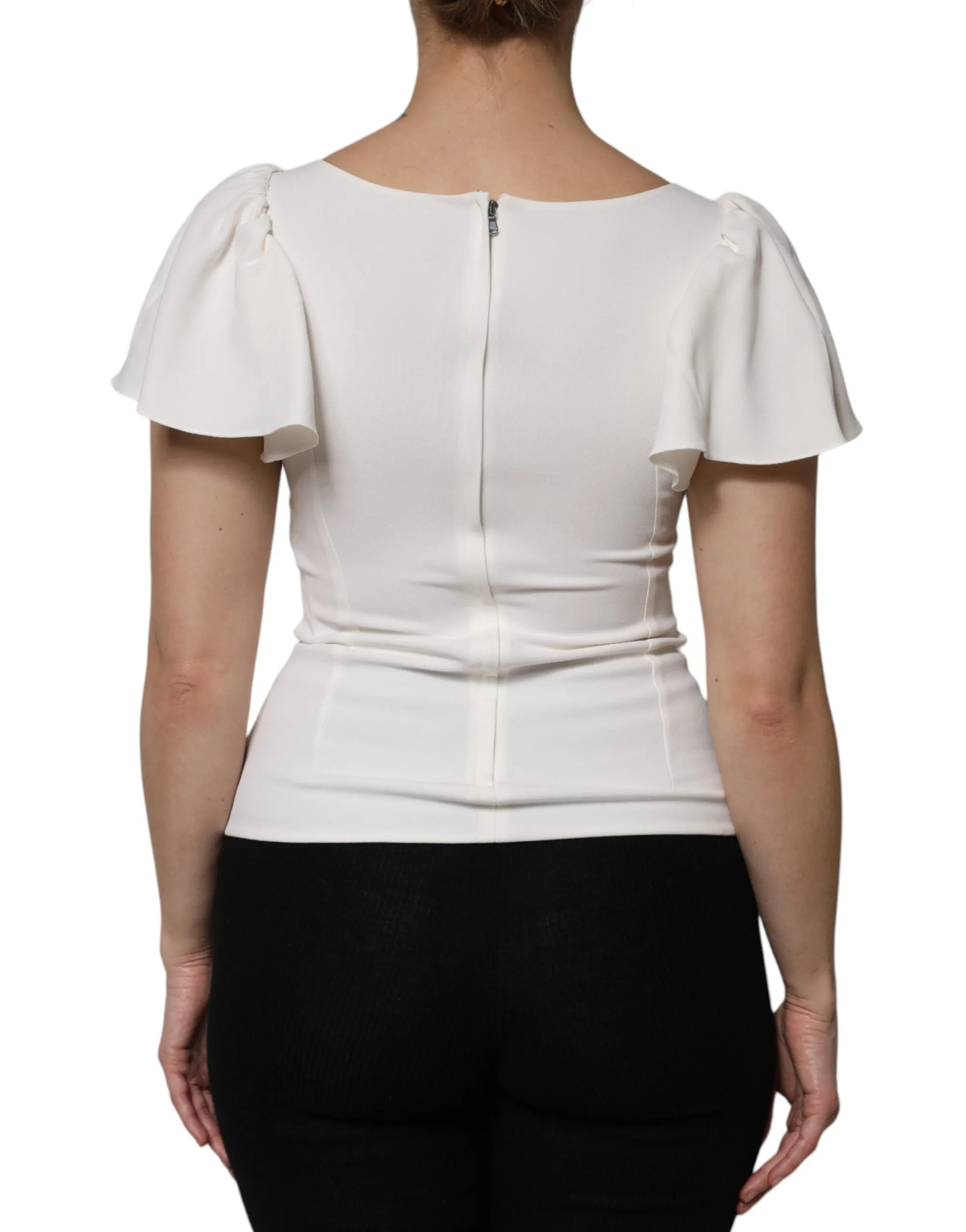White Viscose Round Neck Short Sleeves Top sold by Lord & Taylor product image thumbnail 4
