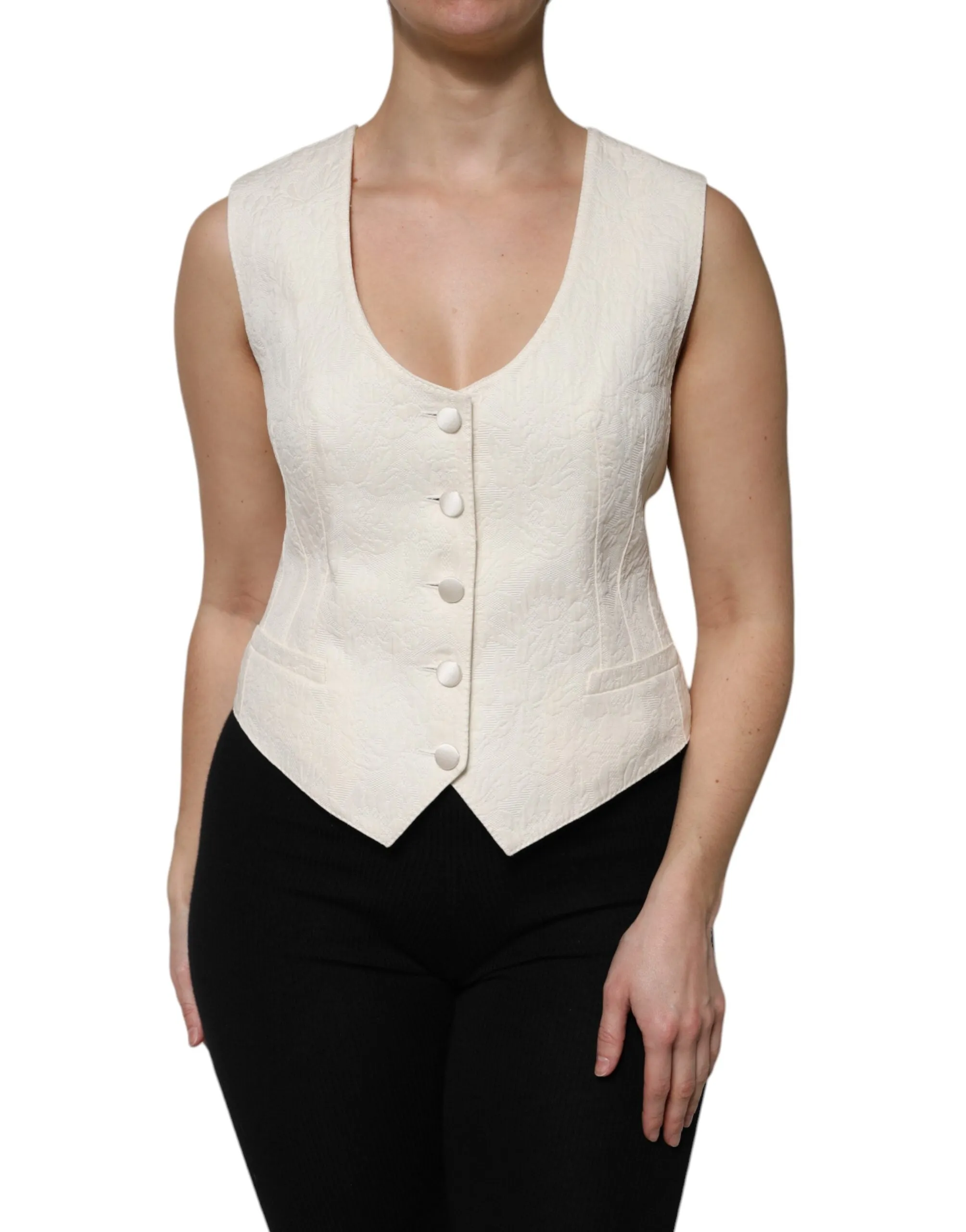 Ivory Cotton Button Down Sleeveless Vest Top sold by Lord & Taylor