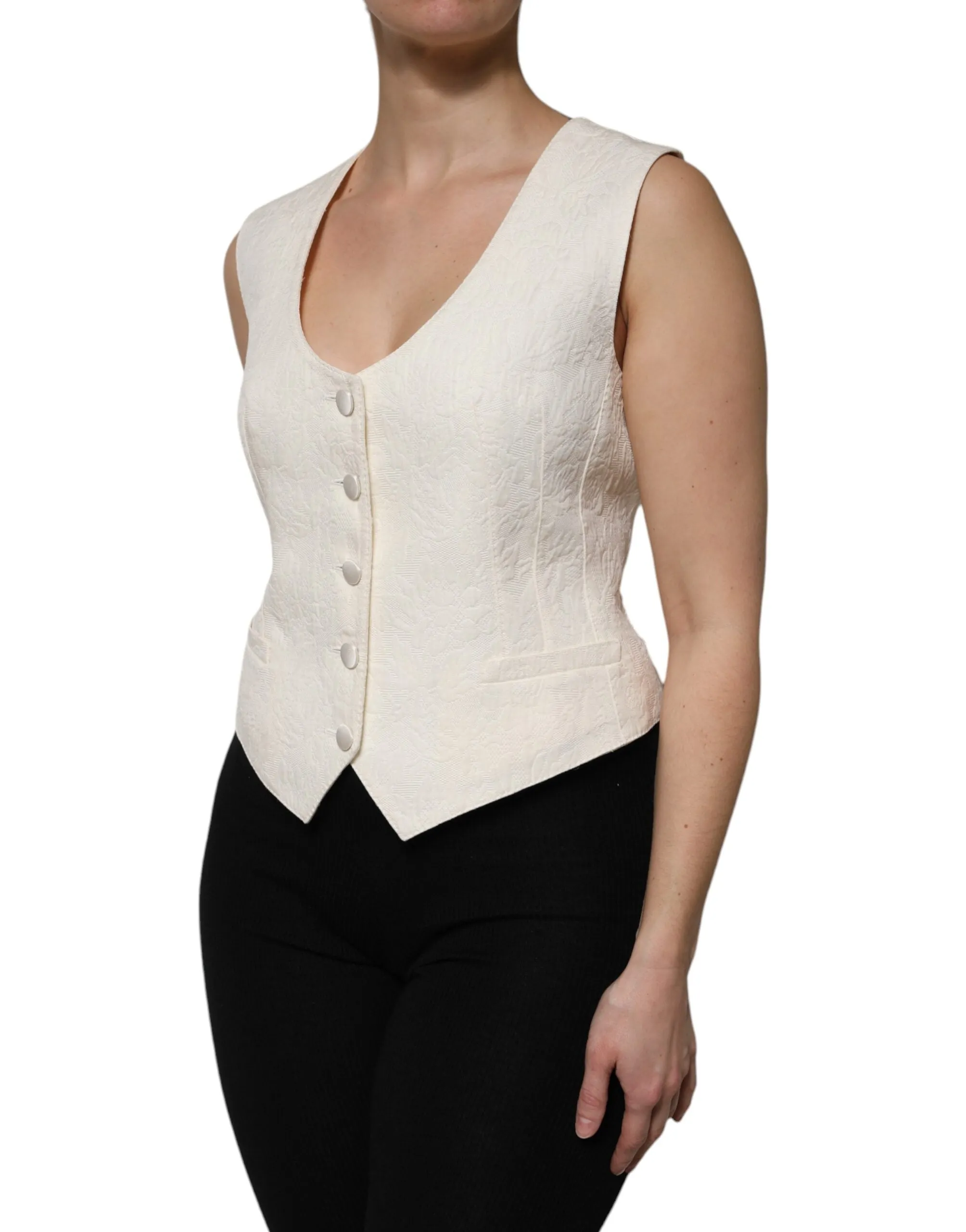 Ivory Cotton Button Down Sleeveless Vest Top sold by Lord & Taylor product image thumbnail 3