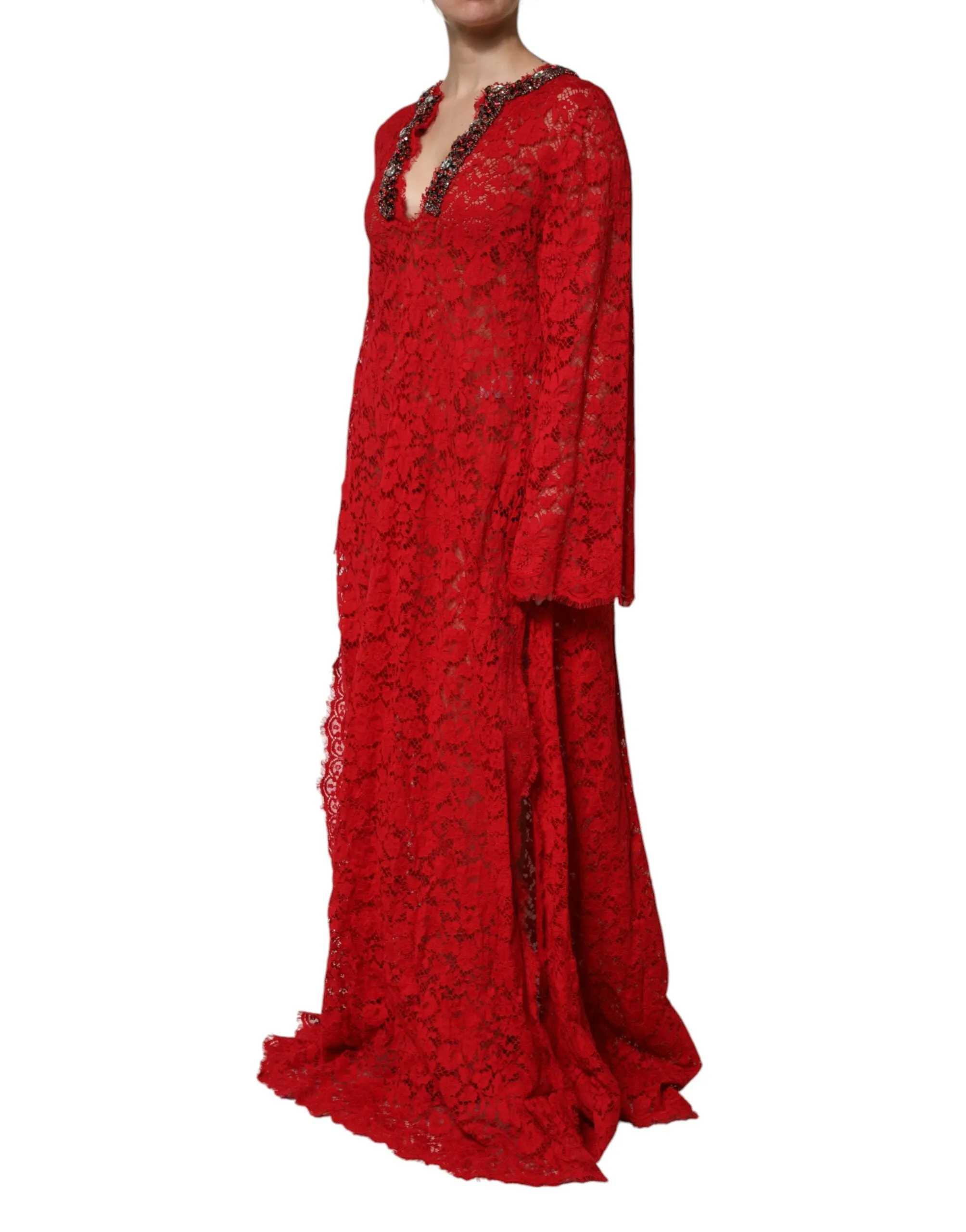Red Floral Lace Rhinestone Embellished Dress sold by Lord & Taylor product image thumbnail 3