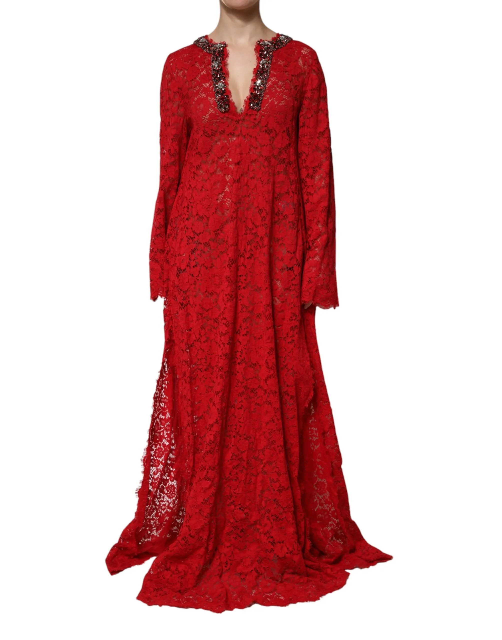 Red Floral Lace Rhinestone Embellished Dress sold by Lord & Taylor