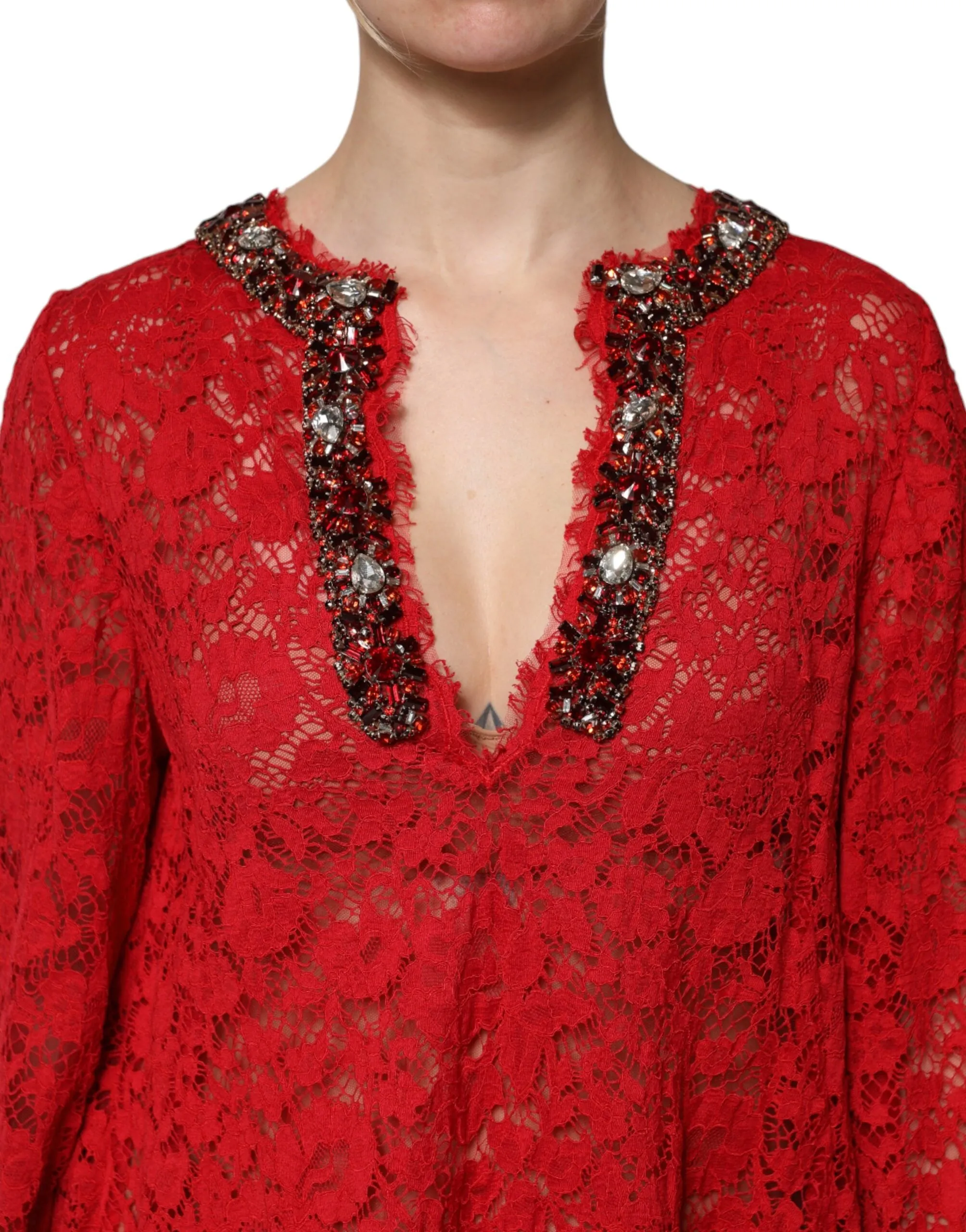 Red Floral Lace Rhinestone Embellished Dress sold by Lord & Taylor product image thumbnail 5