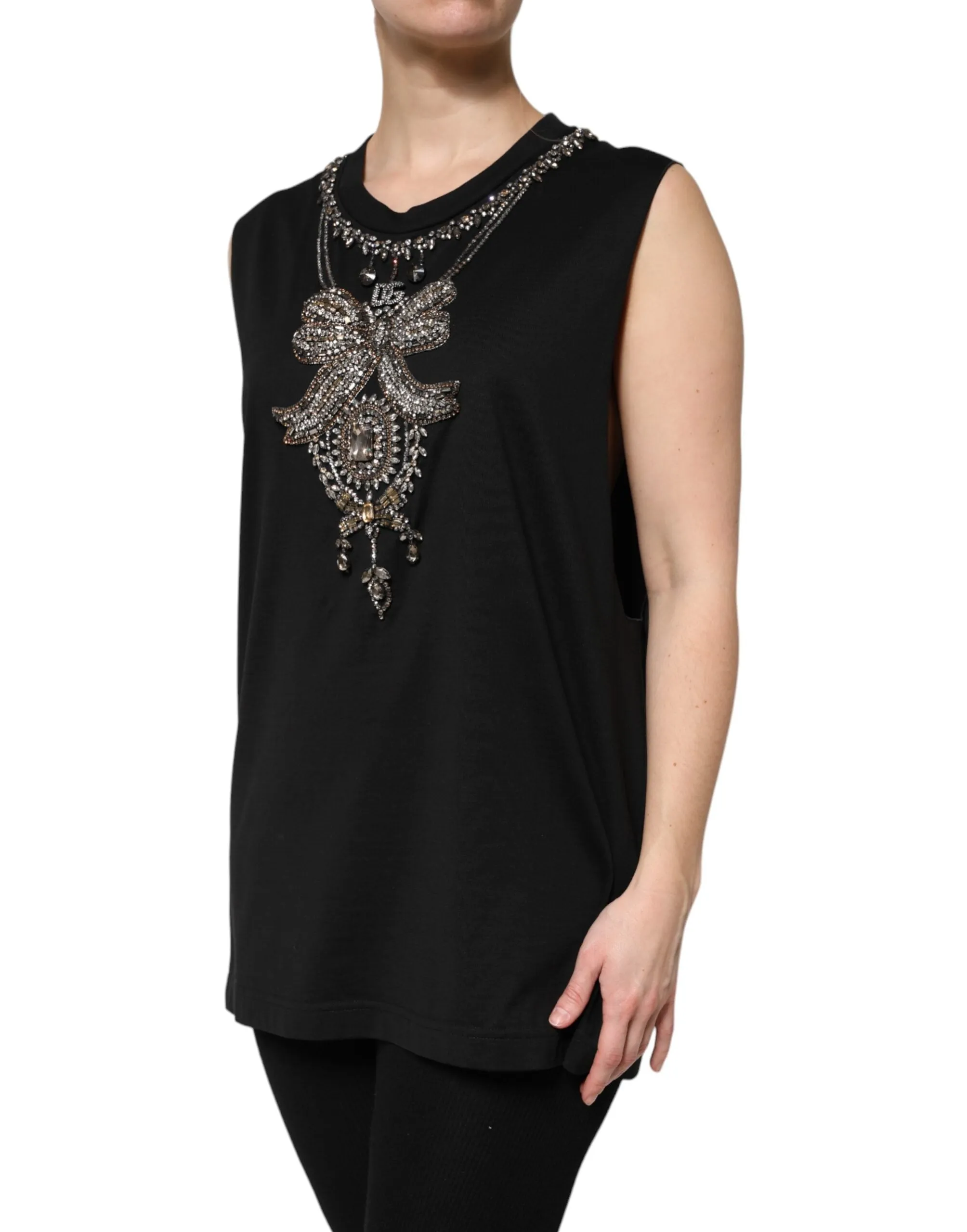Black Cotton Rhinestone Embellished Tank Top sold by Lord & Taylor product image thumbnail 3
