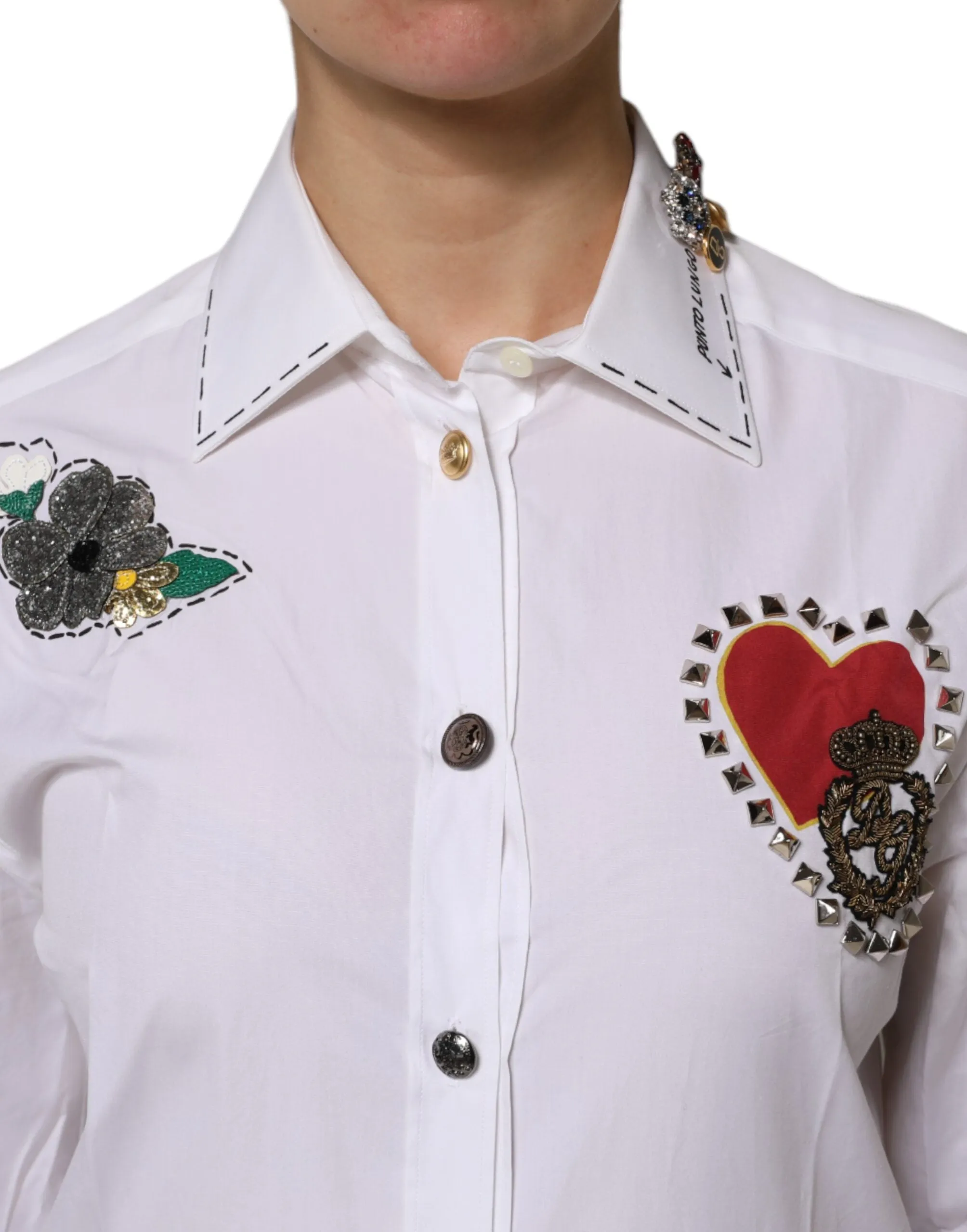 White Cotton Floral Embellished Shirt Top sold by Lord & Taylor product image thumbnail 5