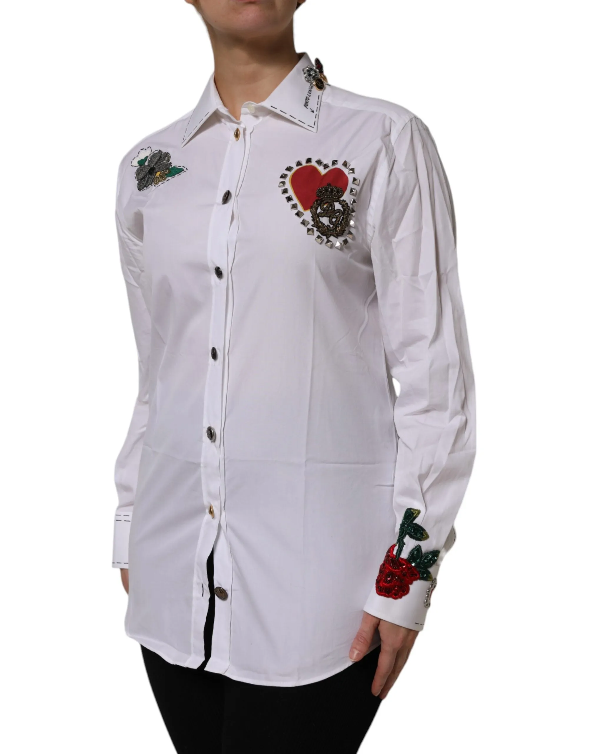 White Cotton Floral Embellished Shirt Top sold by Lord & Taylor product image thumbnail 3
