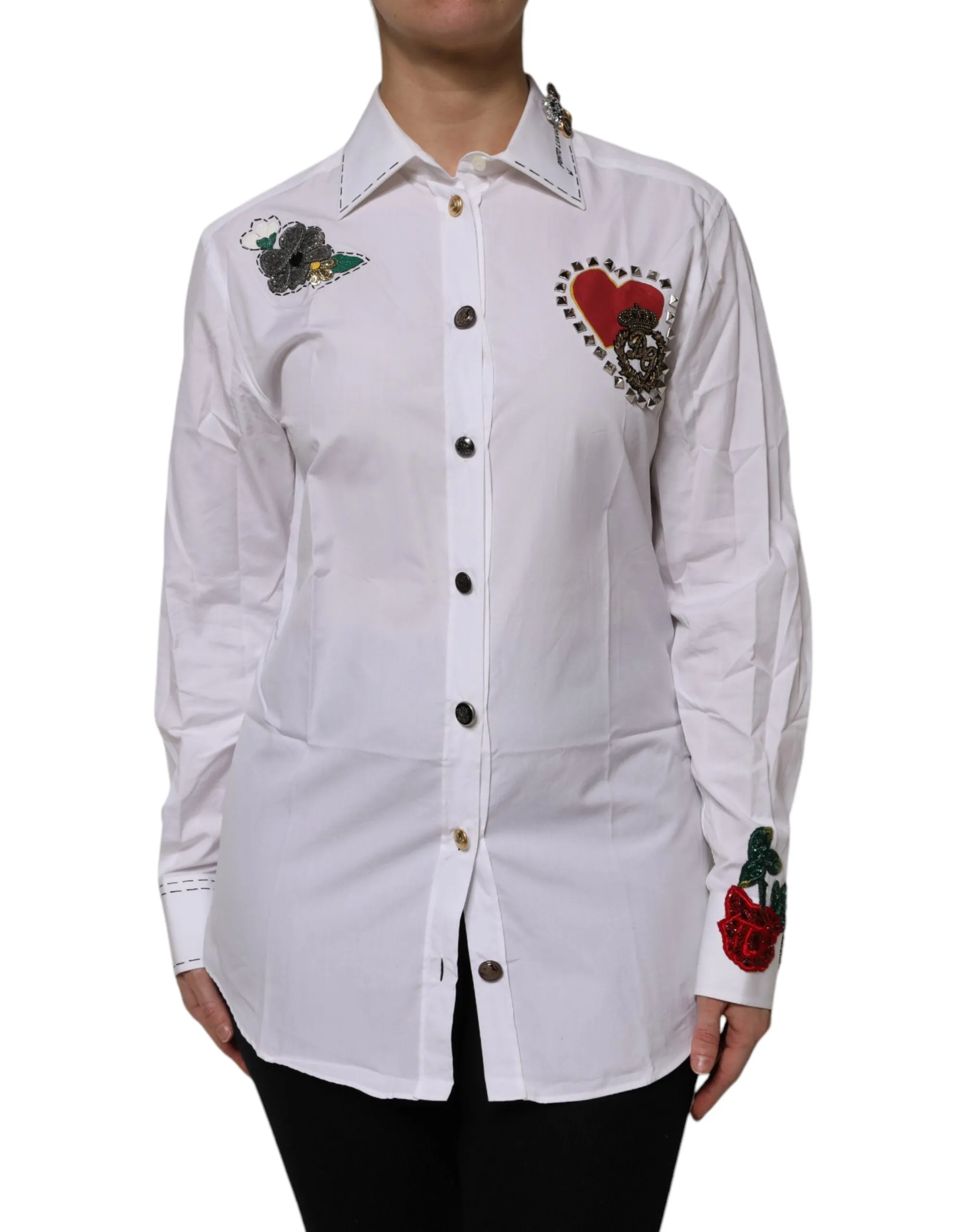 White Cotton Floral Embellished Shirt Top sold by Lord & Taylor