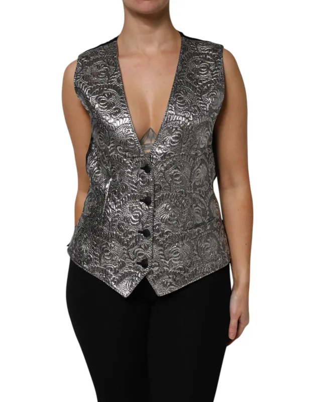 Silver Floral Jacquard Sleeveless Vest Top sold by Lord & Taylor
