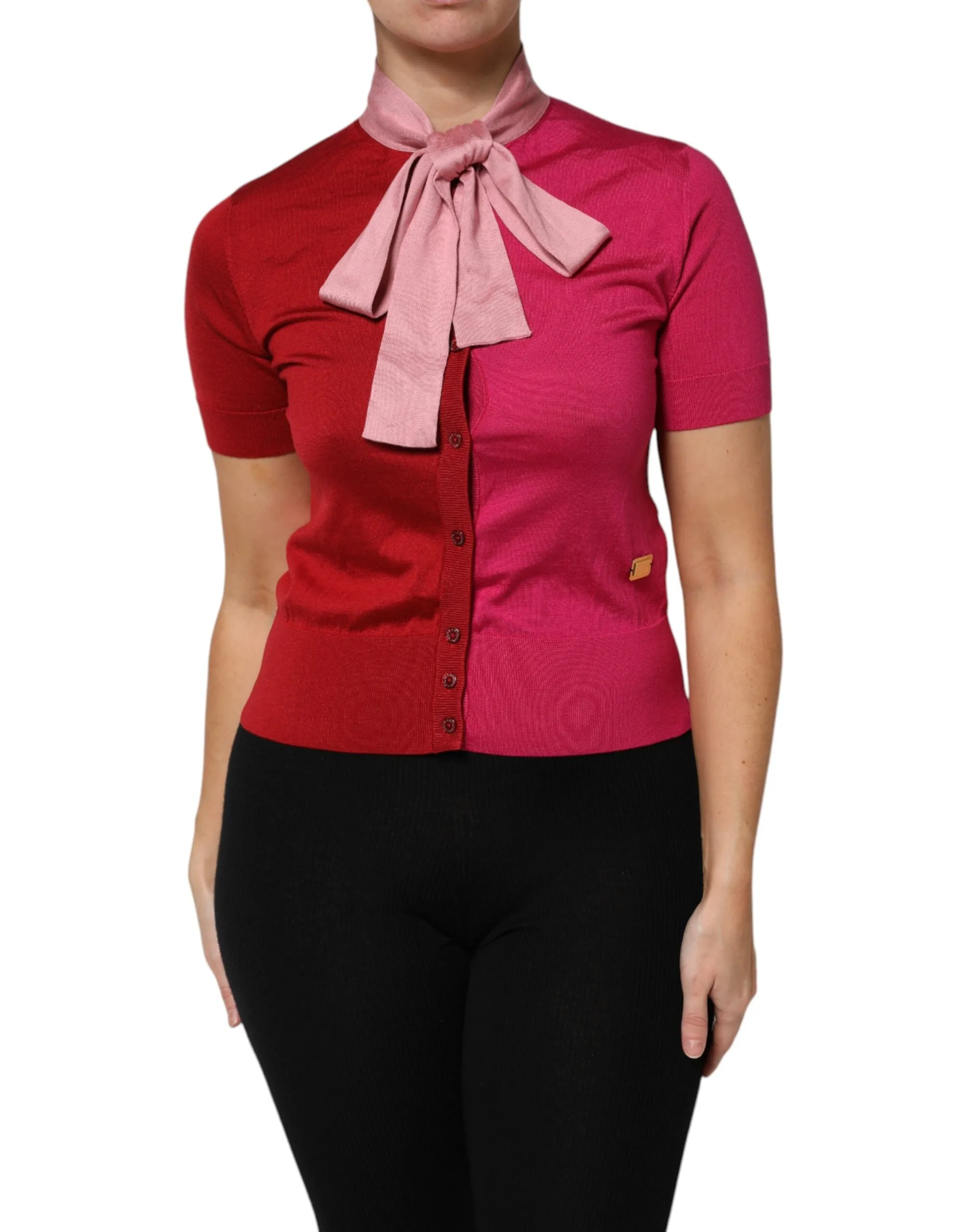 Pink Short Sleeves Buttoned Ascot Collar Top sold by Lord & Taylor