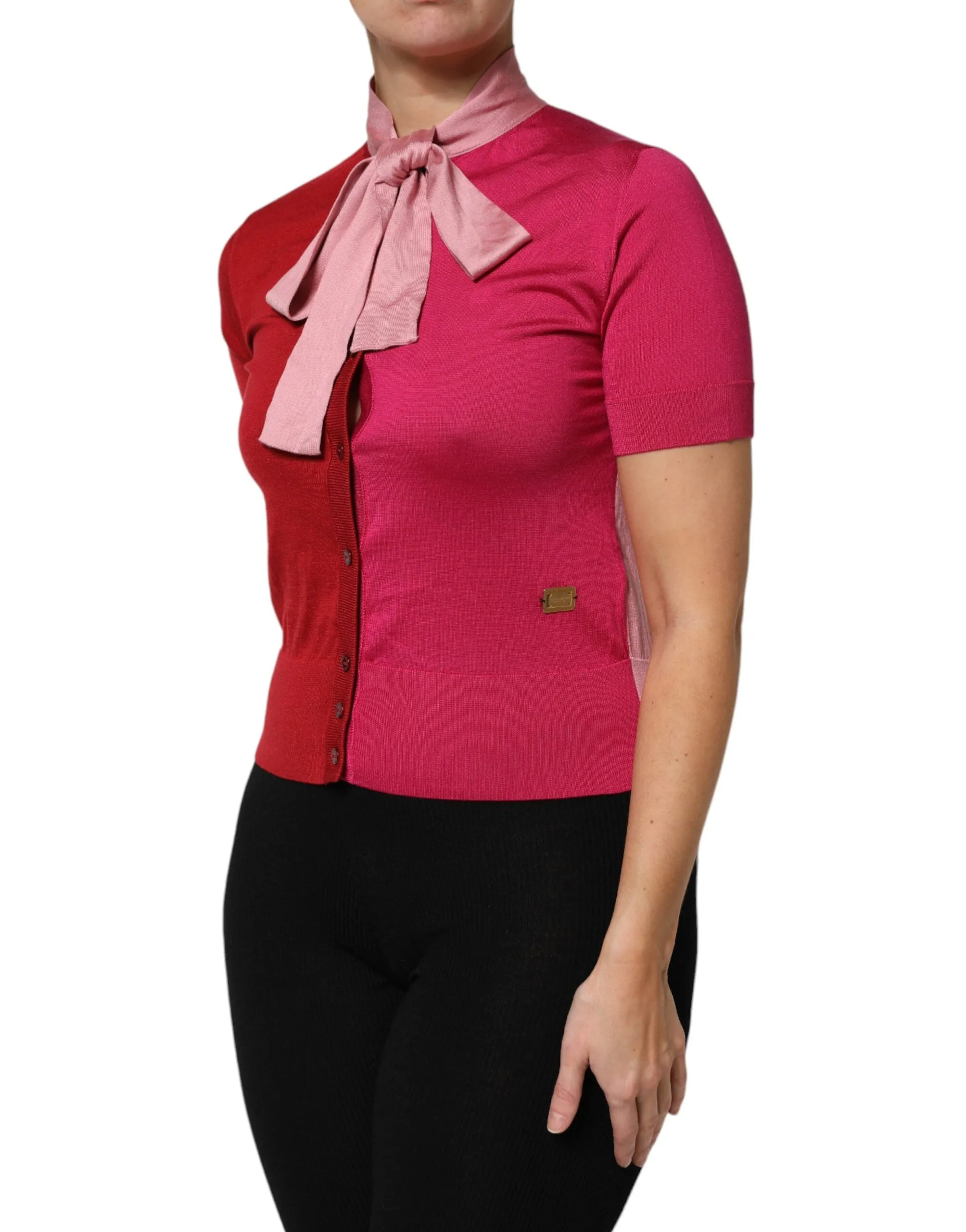 Pink Short Sleeves Buttoned Ascot Collar Top sold by Lord & Taylor product image thumbnail 3