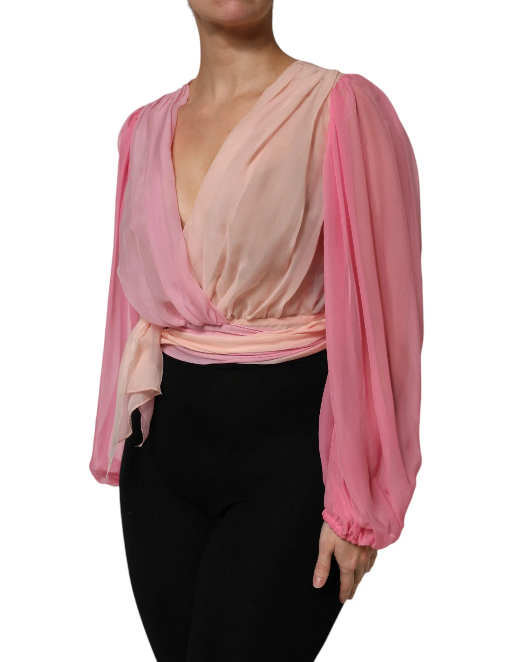 Pink Plunging V-neck Long Sleeves Blouse Top sold by Lord & Taylor product image thumbnail 3