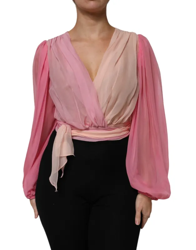 Pink Plunging V-neck Long Sleeves Blouse Top sold by Lord & Taylor