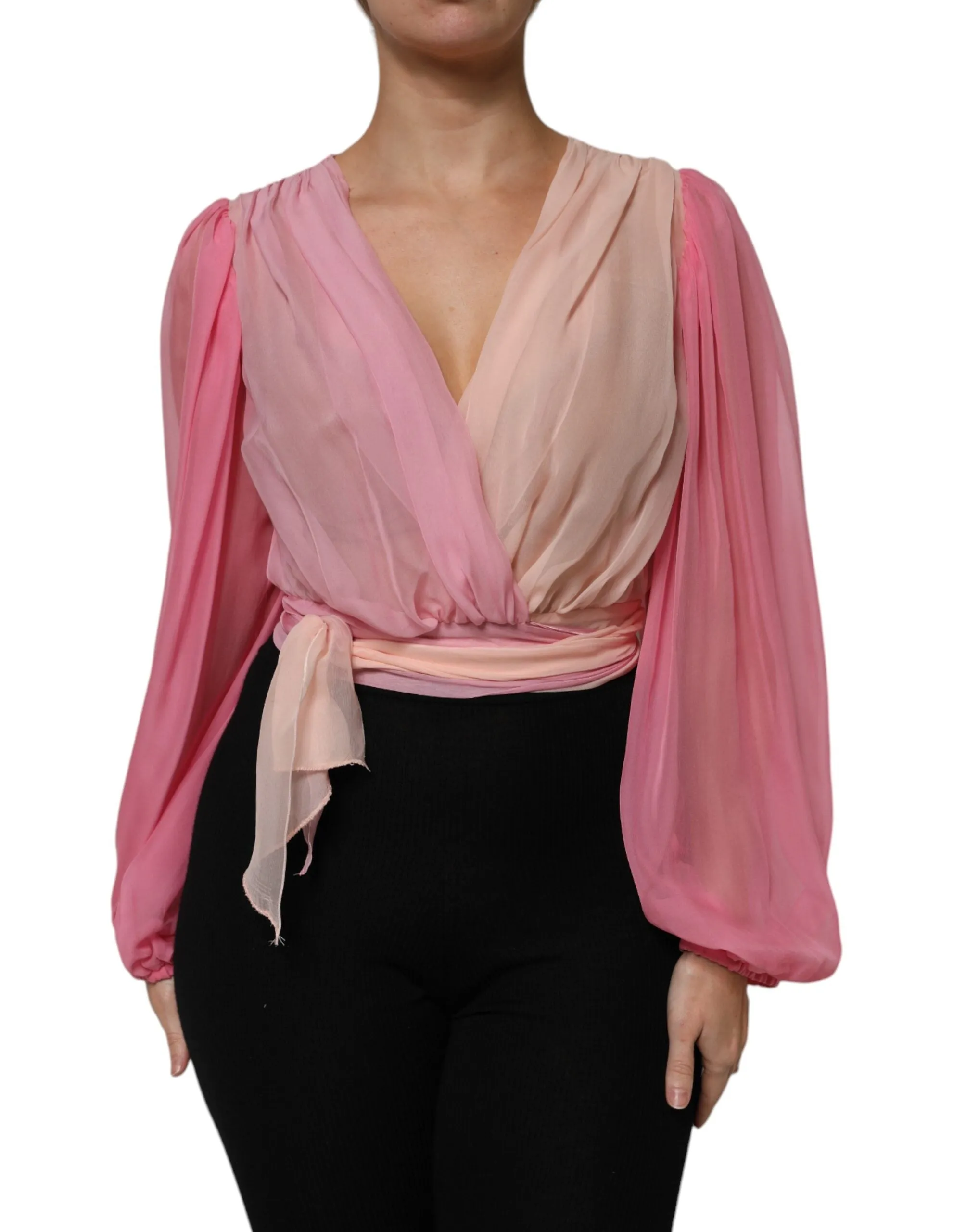 Pink Plunging V-neck Long Sleeves Blouse Top sold by Lord & Taylor