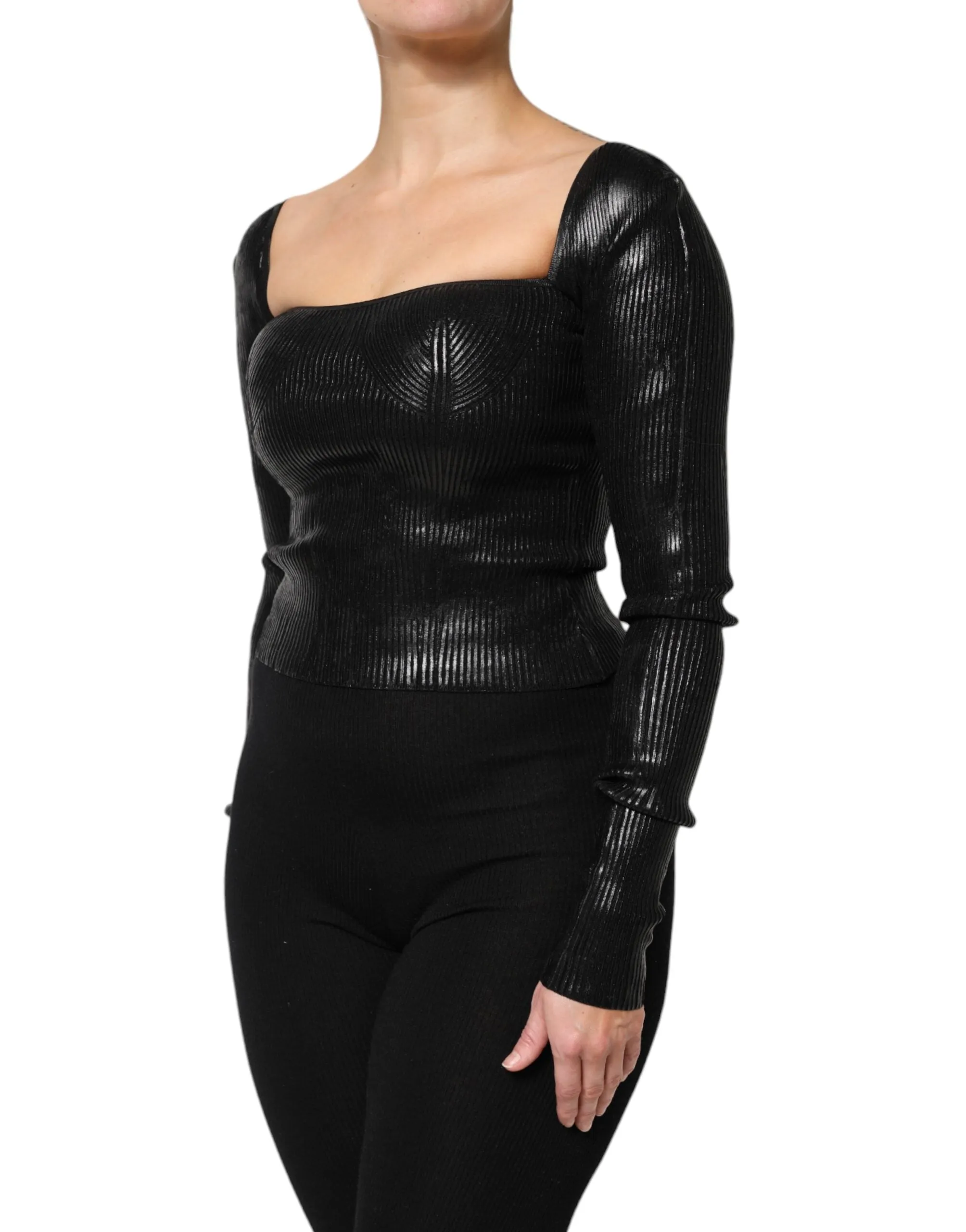 Black Viscose Long Sleeves Fitted Blouse Top sold by Lord & Taylor product image thumbnail 3