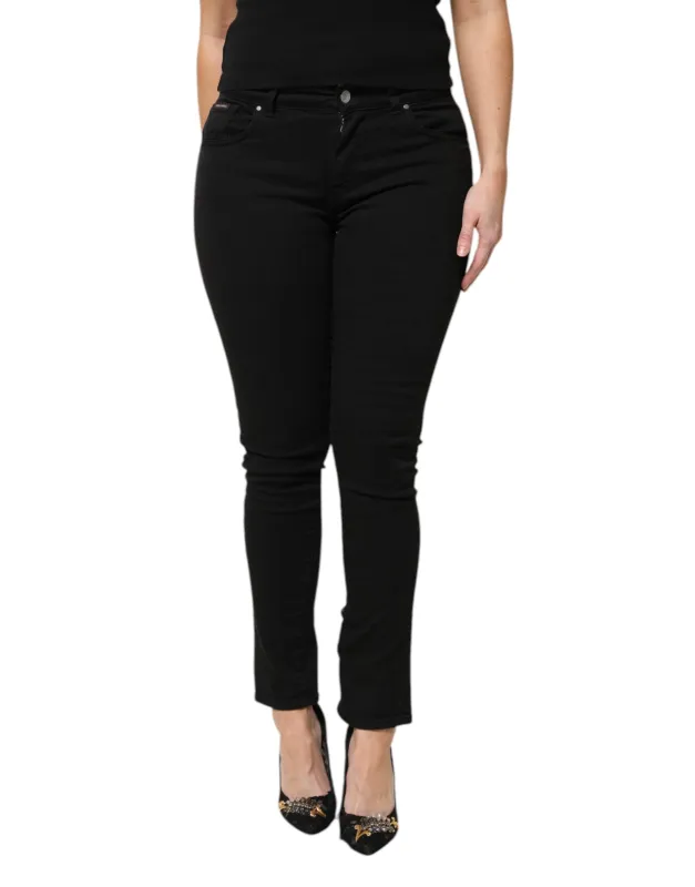 Black Cotton Logo Mid Waist Skinny Denim Jeans sold by Lord & Taylor