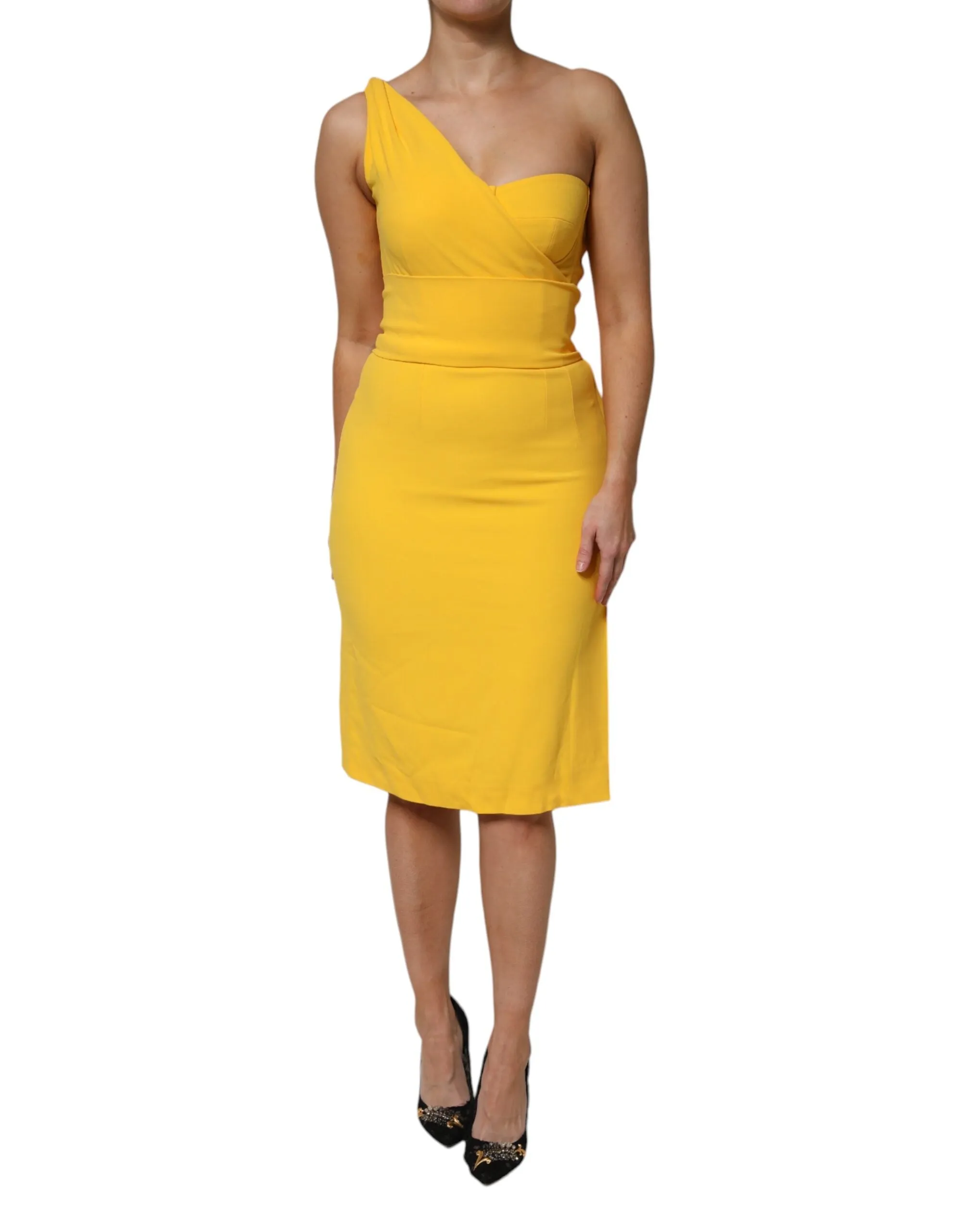 Yellow One Shoulder Side Slit Midi Dress sold by Lord & Taylor