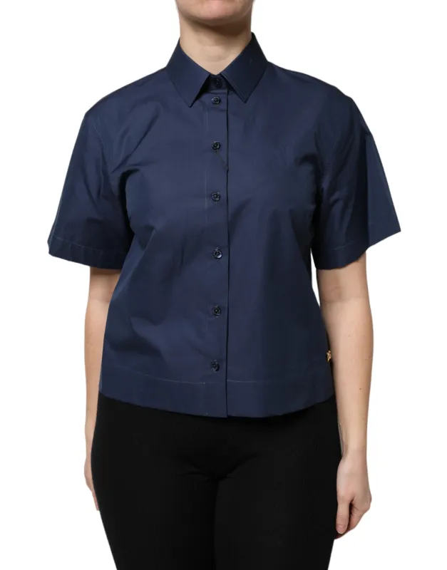 Blue Cotton Short Sleeves Button Down Top sold by Lord & Taylor