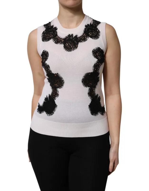 White Cashmere Floral Lace Detailing Tank Top sold by Lord & Taylor