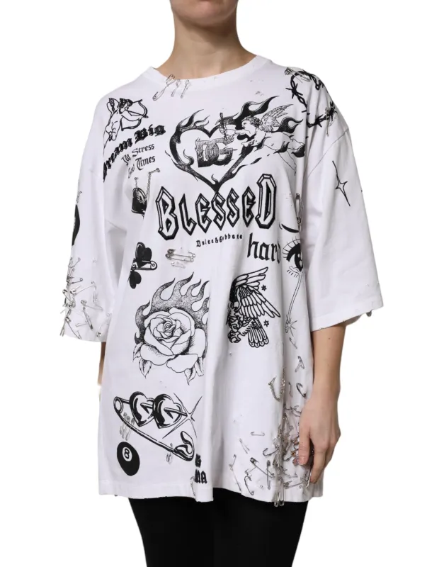 White Cotton DG BLESSED Printed T-shirt sold by Lord & Taylor