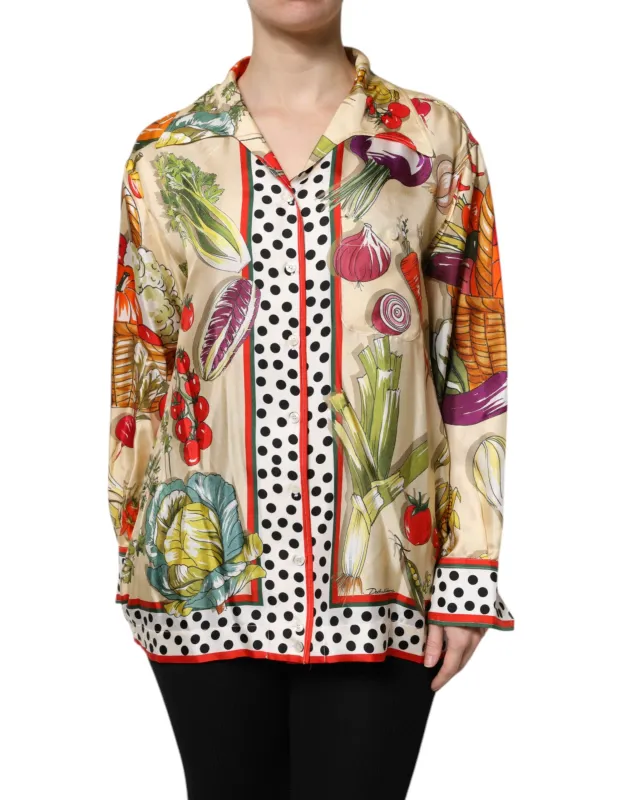 Multicolor Vegetables Silk Long Sleeves Top sold by Lord & Taylor