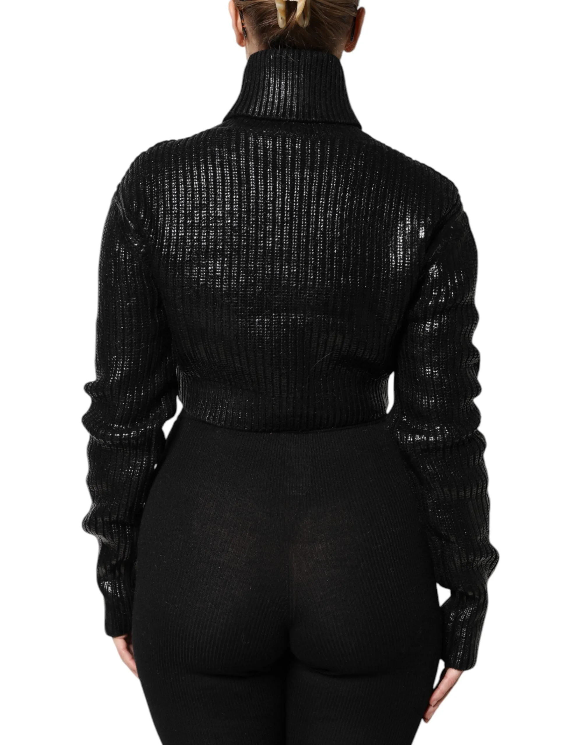 Black Wool Long Sleeve Turtleneck Cropped Top sold by Lord & Taylor product image thumbnail 4