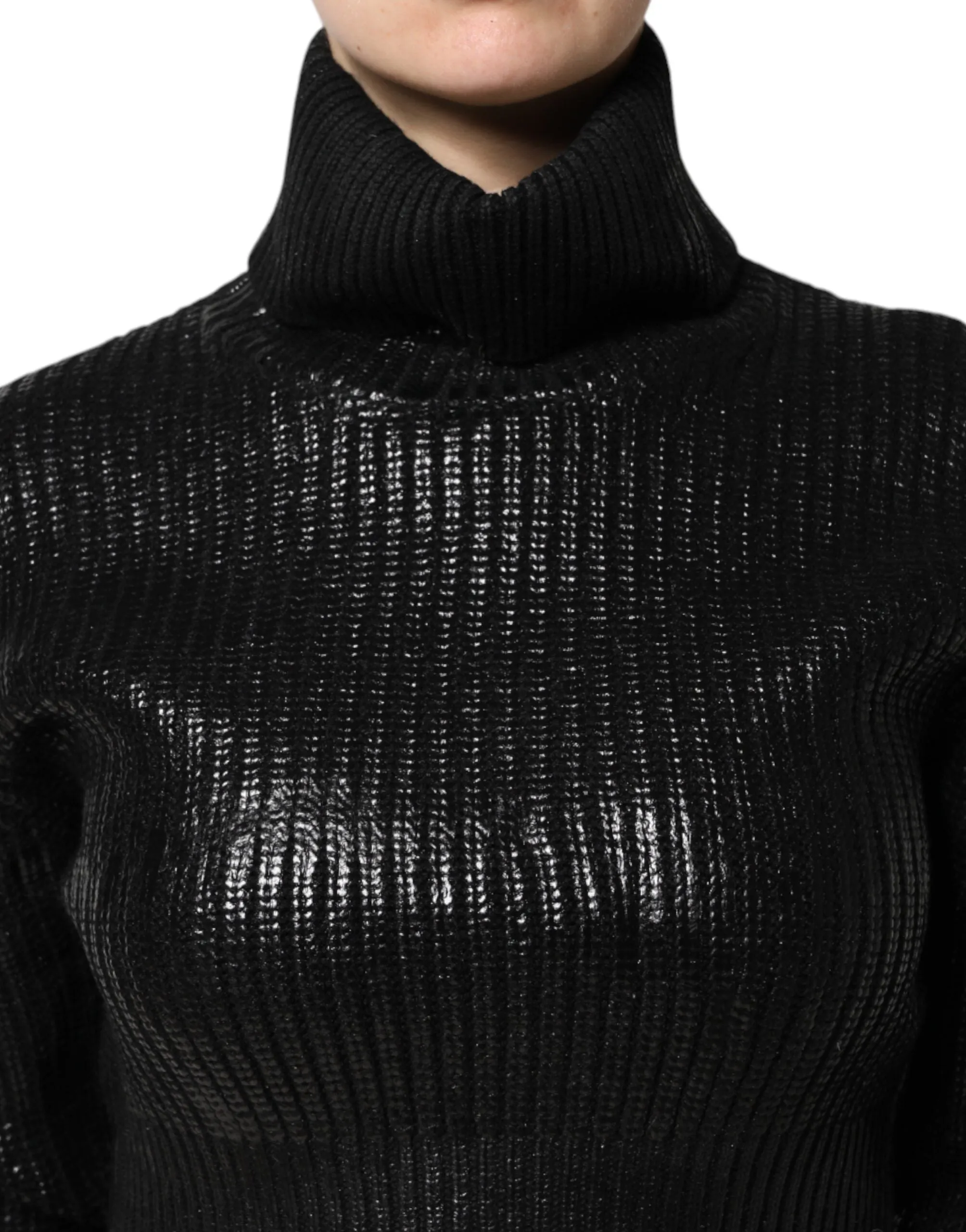 Black Wool Long Sleeve Turtleneck Cropped Top sold by Lord & Taylor product image thumbnail 5