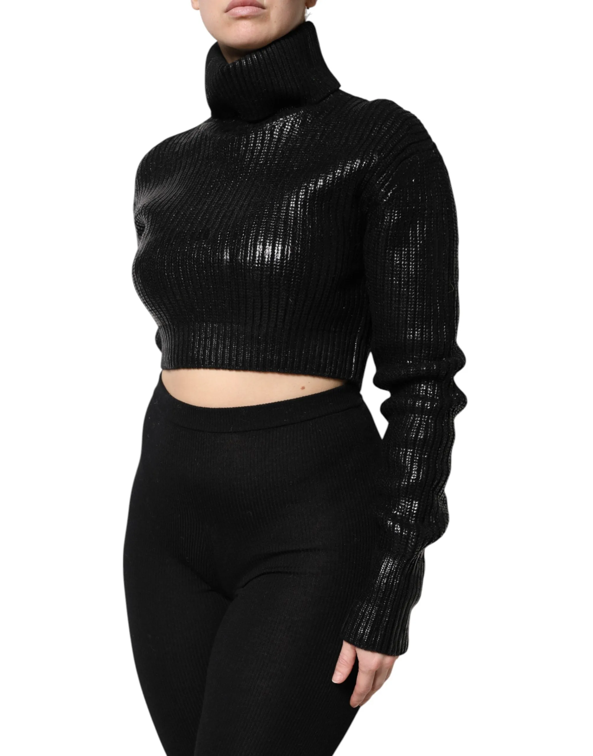 Black Wool Long Sleeve Turtleneck Cropped Top sold by Lord & Taylor product image thumbnail 3