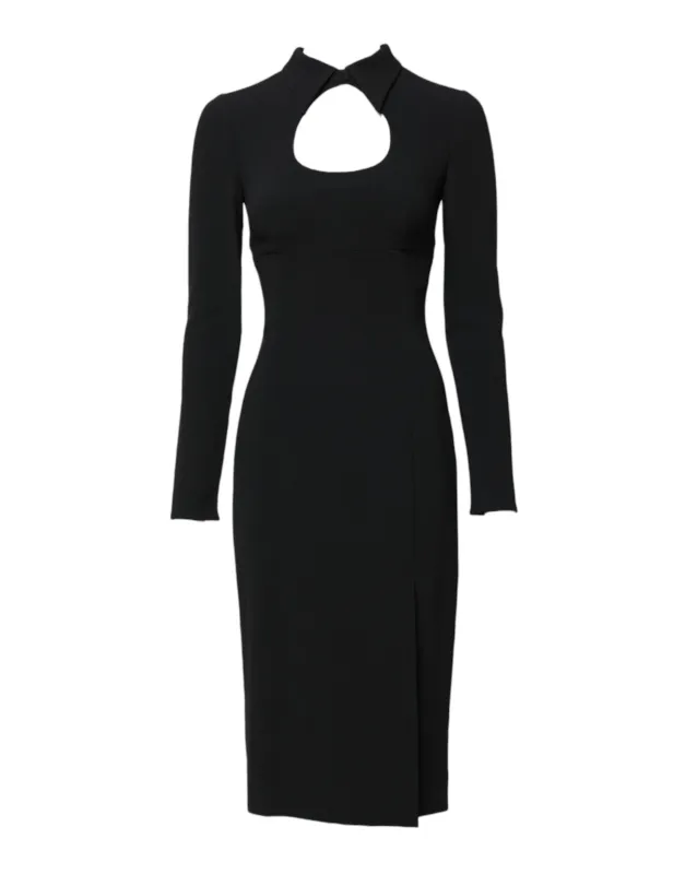 Black Long Sleeves Bodycon Sheath Midi Dress sold by Lord & Taylor