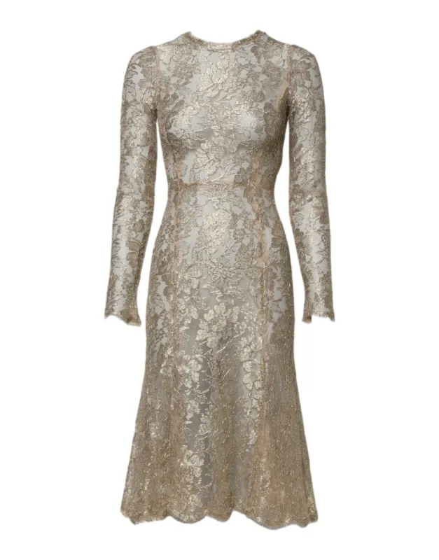 Gold Floral Lace Long Sleeves Fit & Flare Dress sold by Lord & Taylor