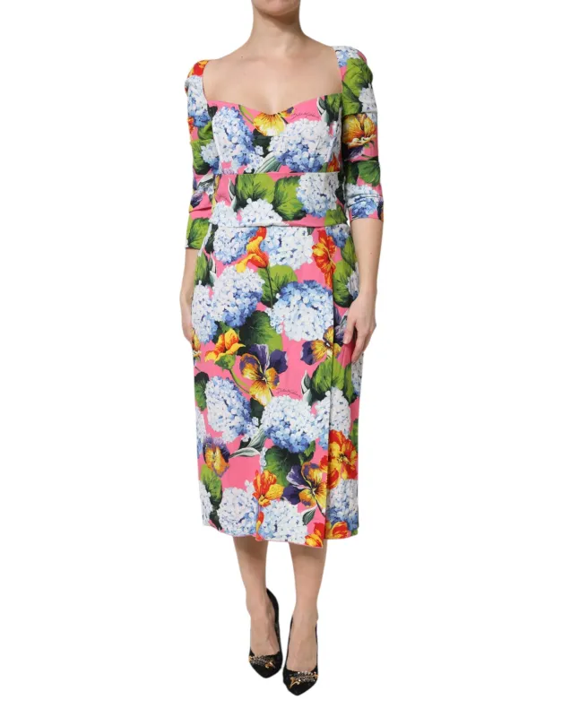 Multicolor Floral Pleated Sheath Midi  Dress sold by Lord & Taylor