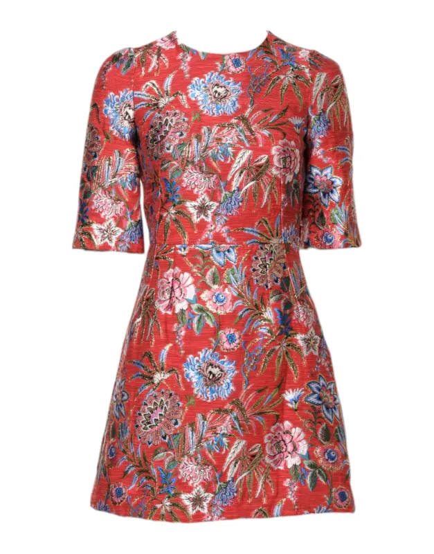Red Floral Jacquard A-line Mini Dress sold by Lord & Taylor