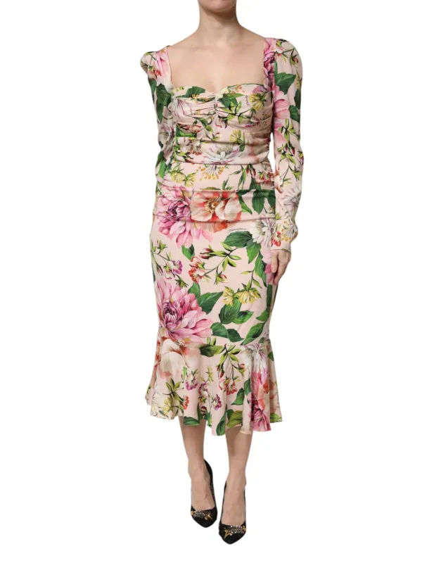 Pink Floral Silk Fit And Flared Midi Dress sold by Lord & Taylor