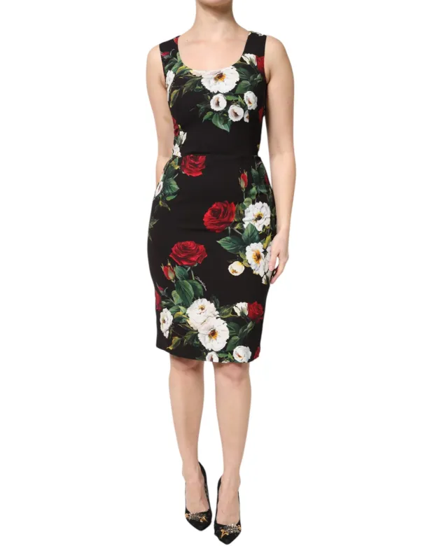 Black Floral Print Sleeveless Sheath Dress sold by Lord & Taylor